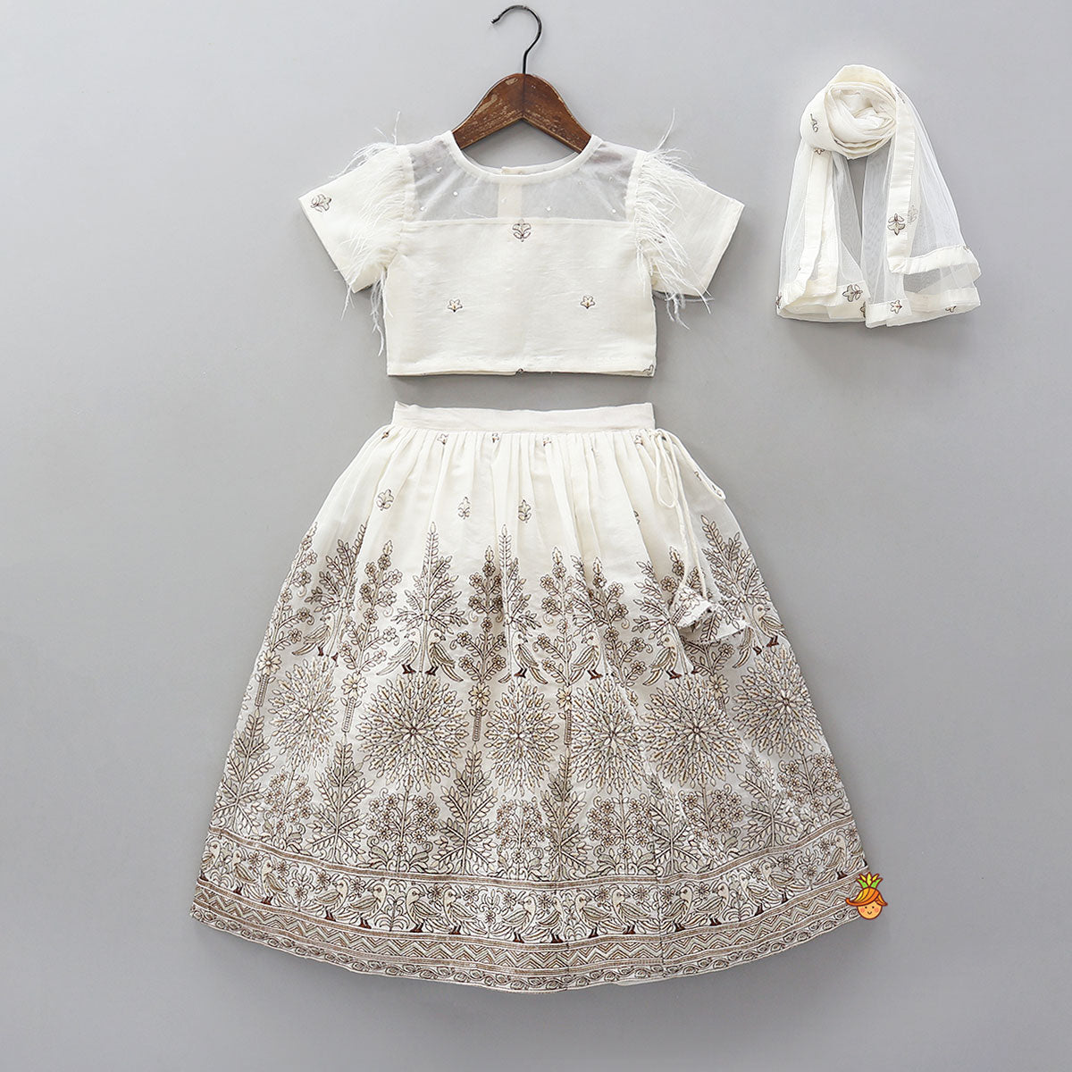 Pre Order: Round Neck Top And Beautifully Embroidered Lehenga With Net Dupatta