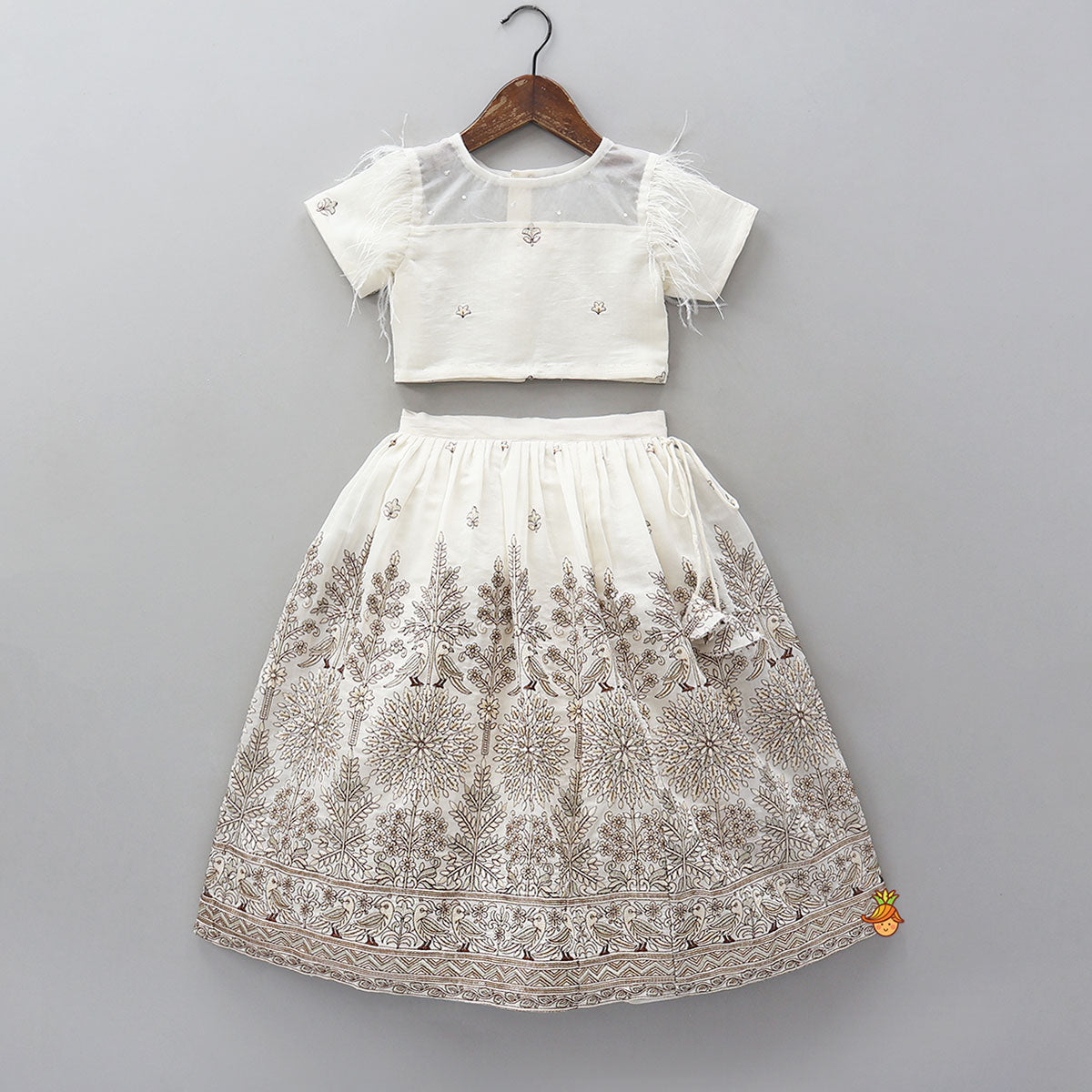 Pre Order: Round Neck Top And Beautifully Embroidered Lehenga With Net Dupatta