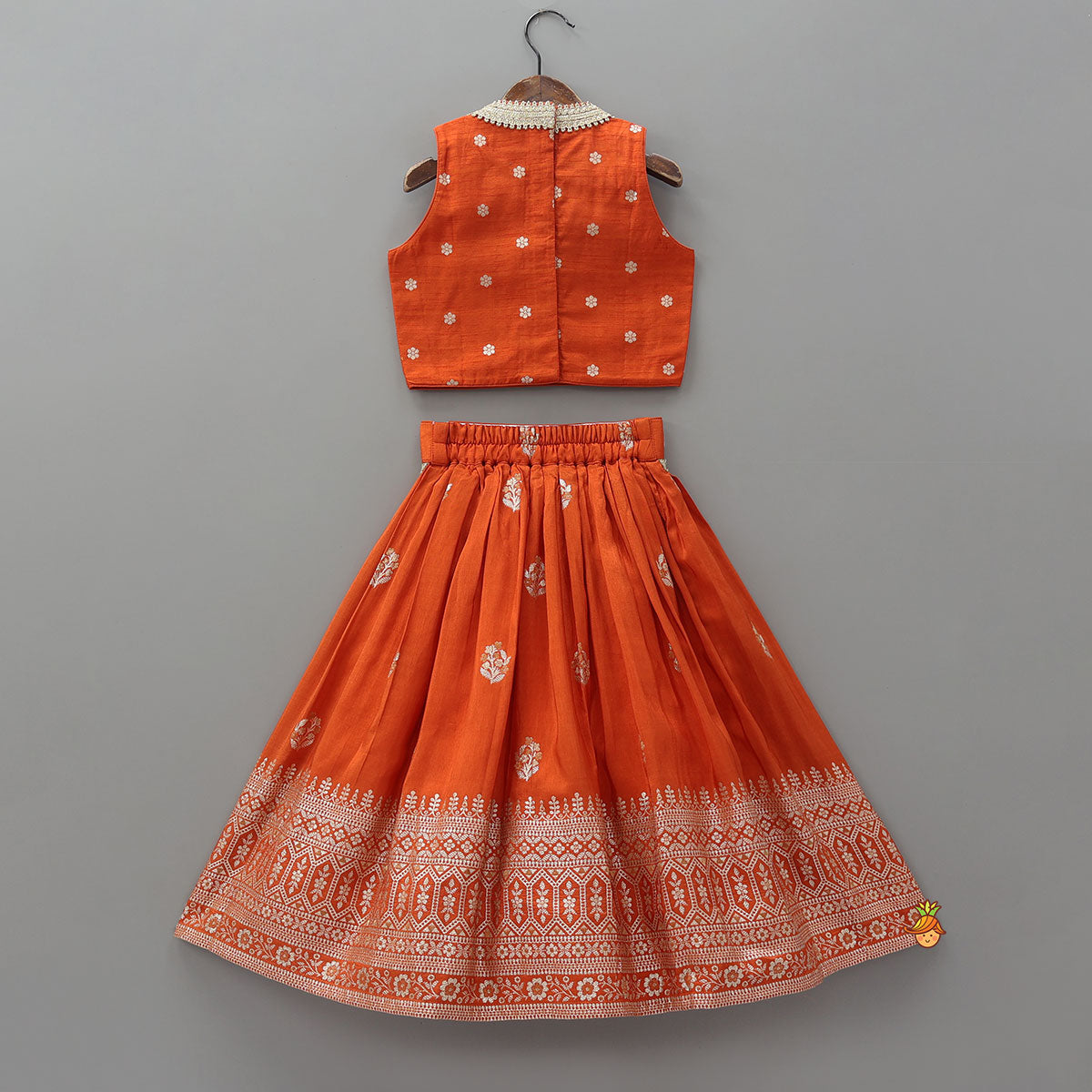 Pre Order: Beautiful Floral Motif Work Top And Lehenga With Matching Dupatta And Potli Bag