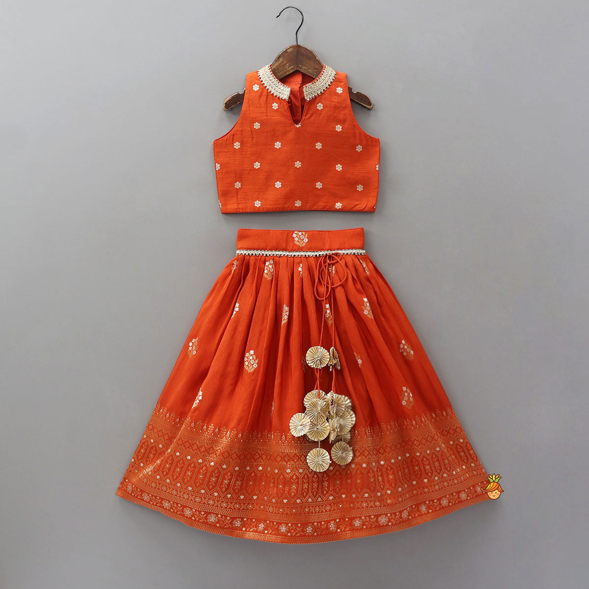 Pre Order: Beautiful Floral Motif Work Top And Lehenga With Matching Dupatta And Potli Bag