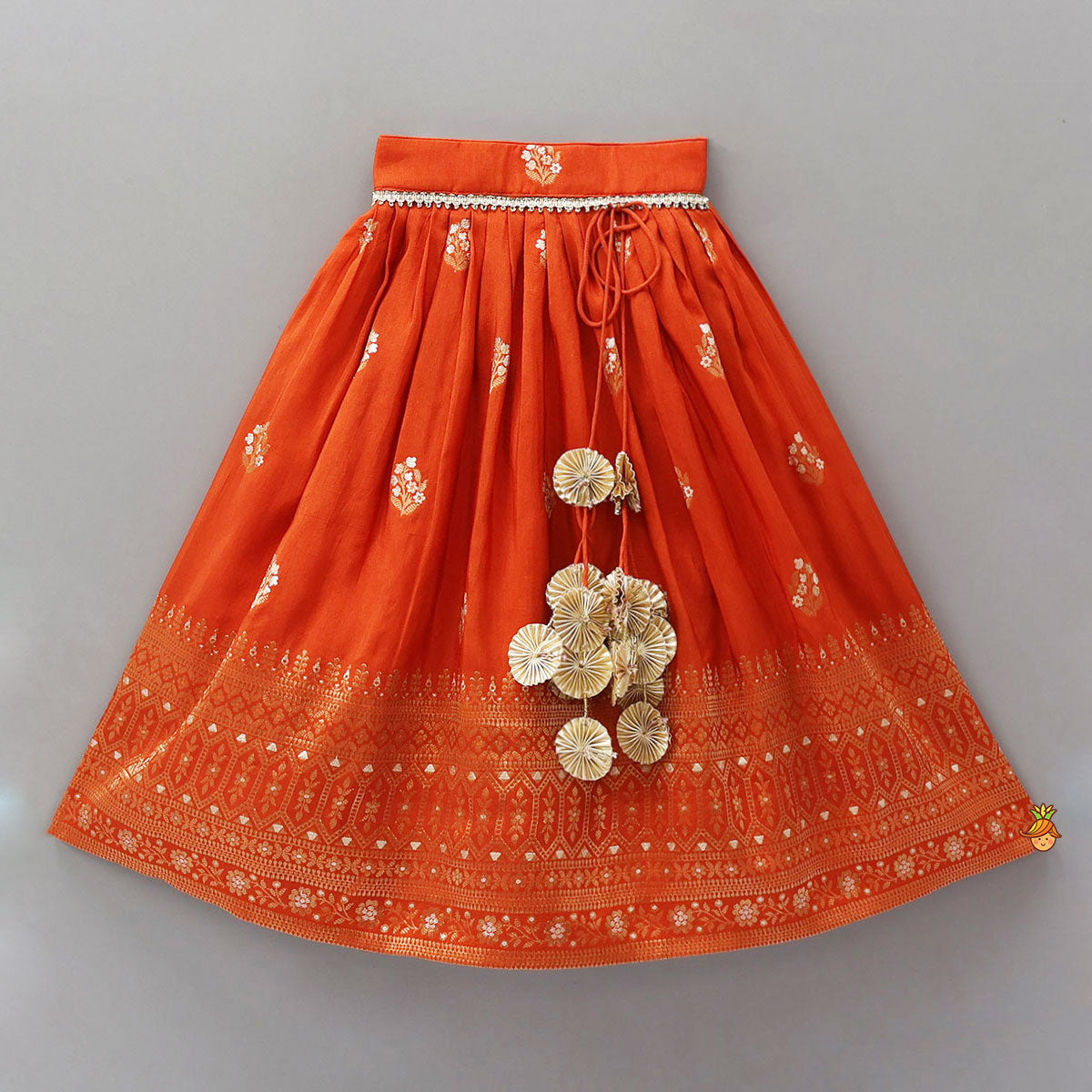 Pre Order: Beautiful Floral Motif Work Top And Lehenga With Matching Dupatta And Potli Bag