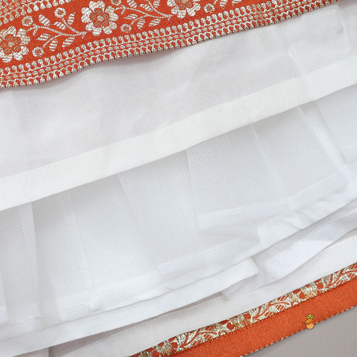 Pre Order: Beautiful Floral Motif Work Top And Lehenga With Matching Dupatta And Potli Bag