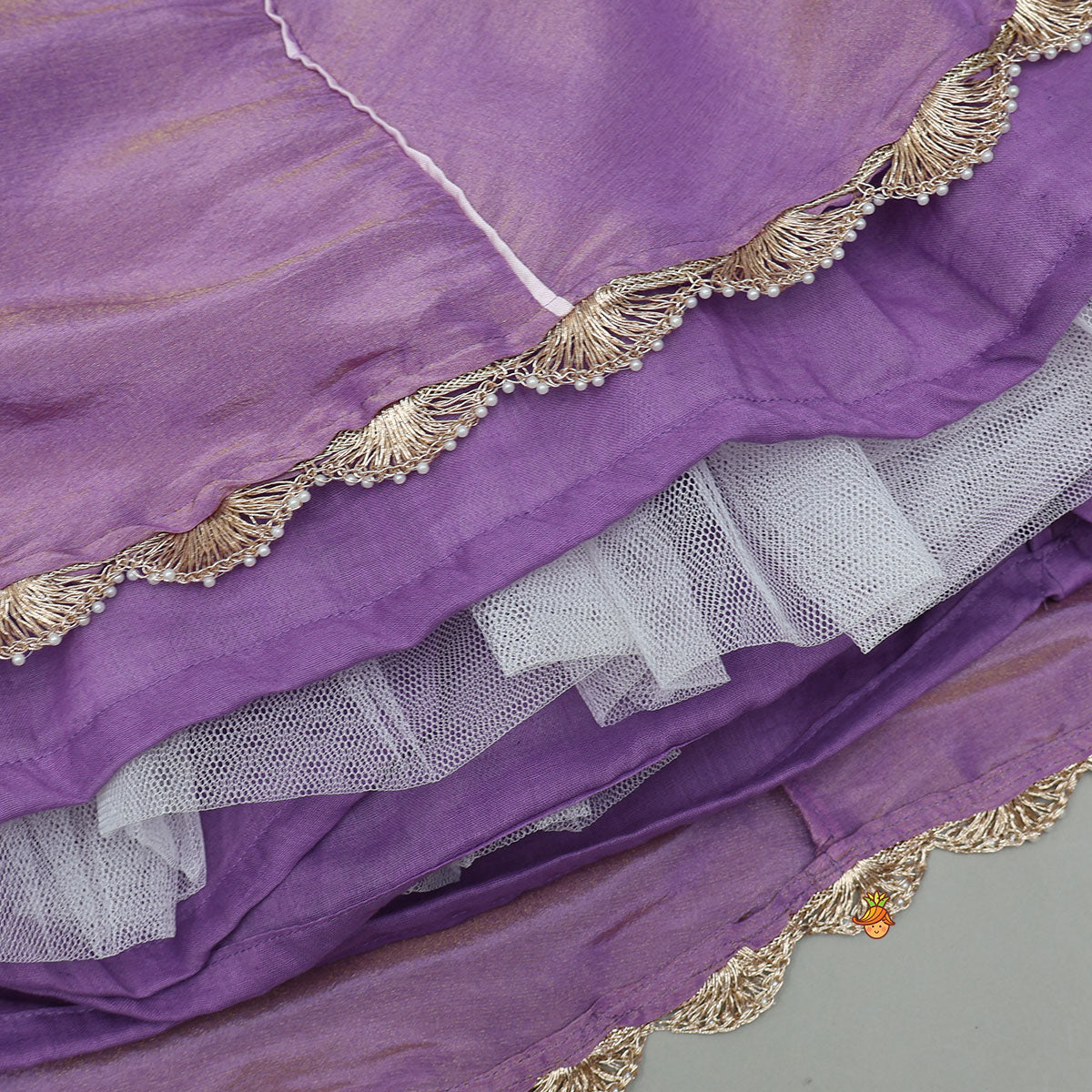 Pre Order: Jacket-Style Embroidered Shimmery Top And Lehenga