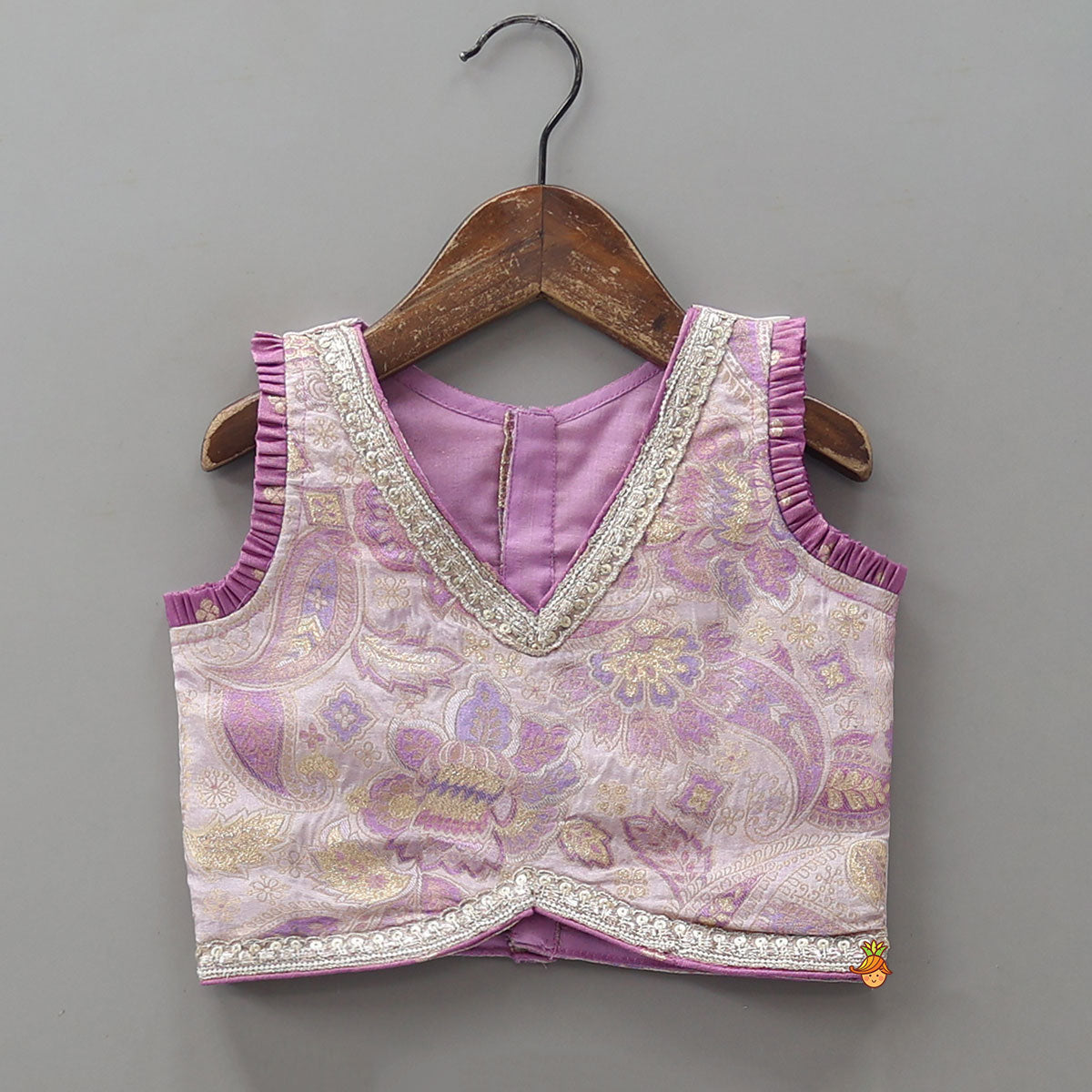 Pre Order: Pleated Armhole Top And Shimmery Lehenga With Matching Net Dupatta