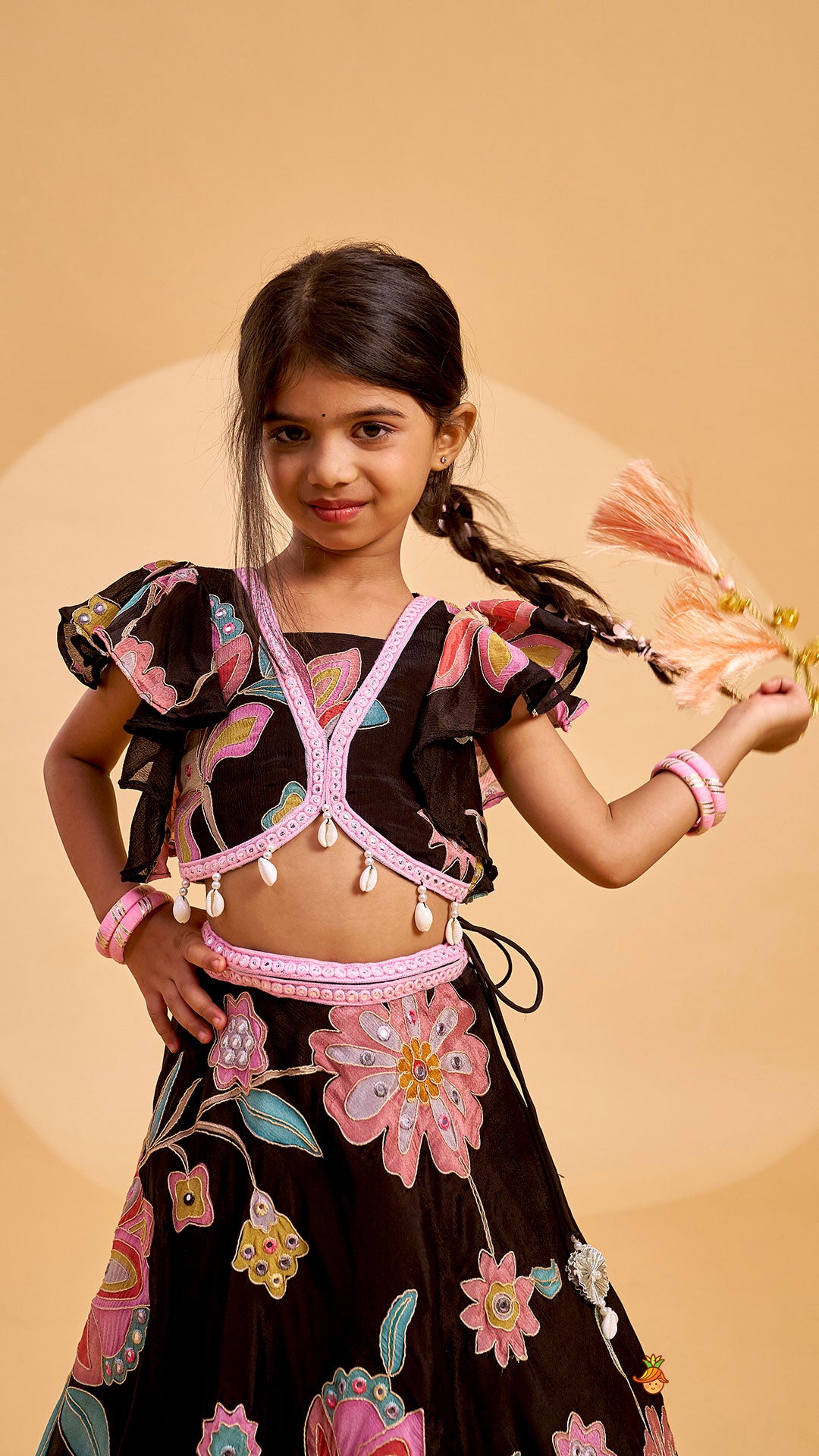 Pre Order: Floral Printed And Embroidered Top With Matching Lehenga And Organza Dupatta