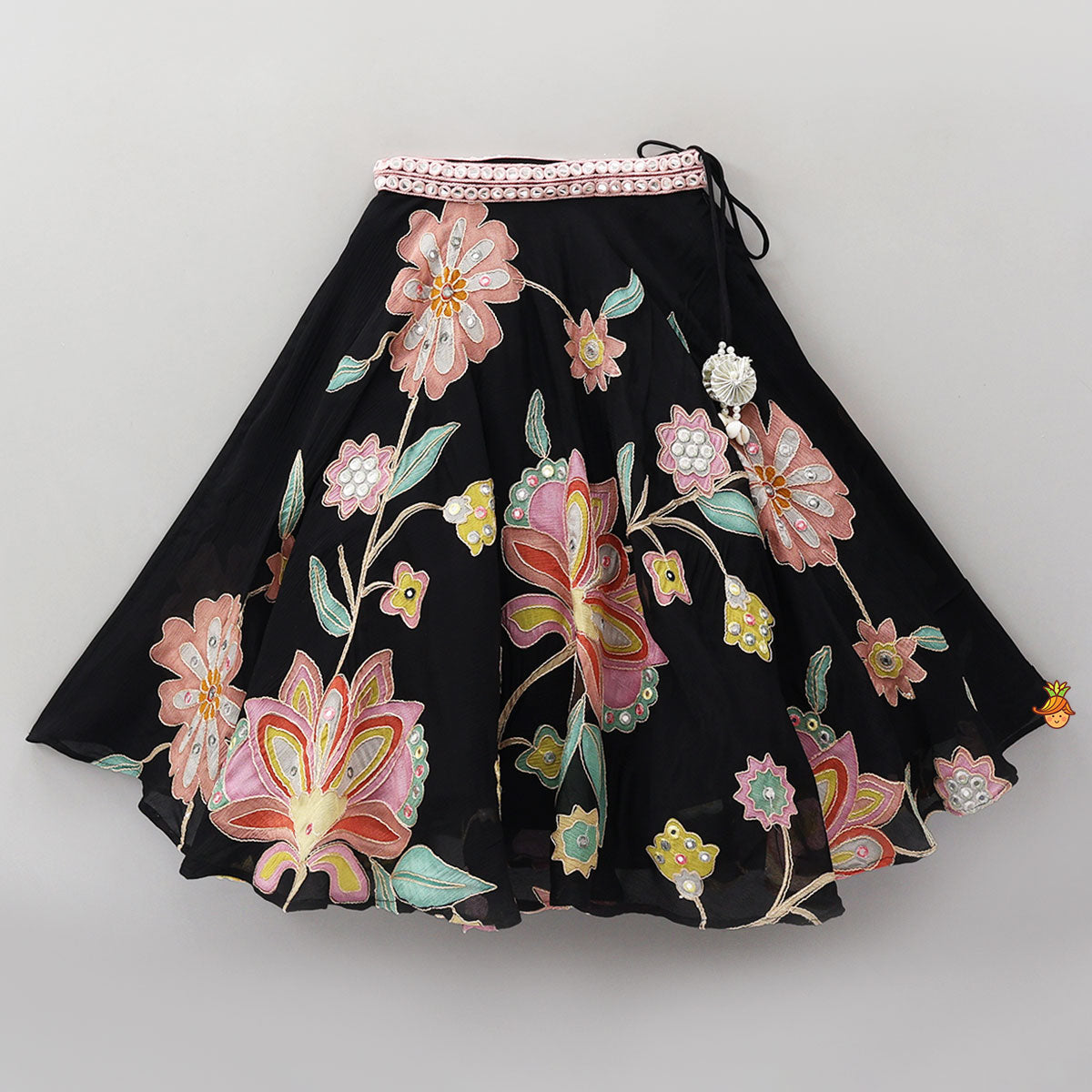 Pre Order: Floral Printed And Embroidered Top With Matching Lehenga And Organza Dupatta