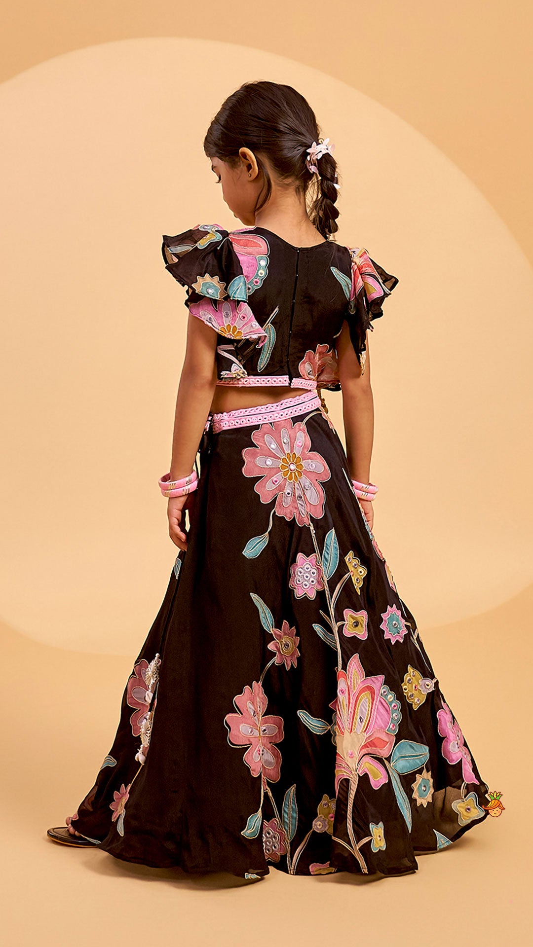 Pre Order: Floral Printed And Embroidered Top With Matching Lehenga And Organza Dupatta