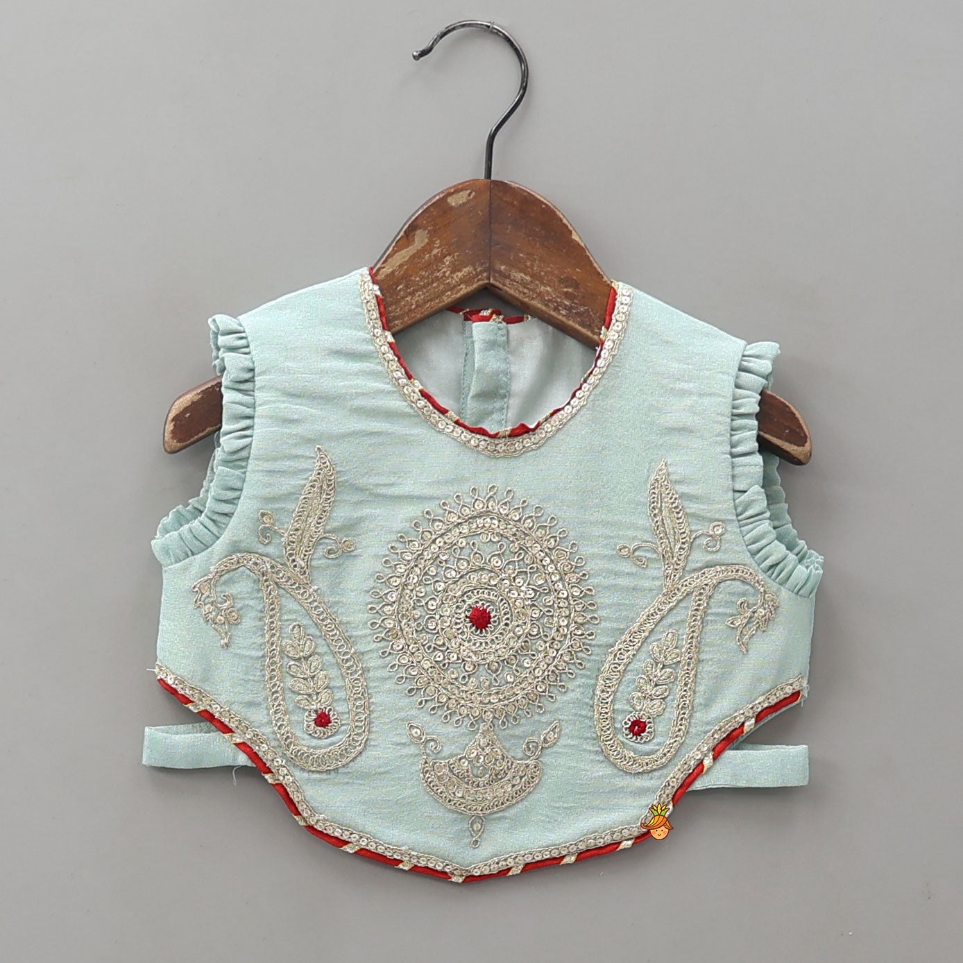 Pre Order: Embroidered Shimmer Top And Lehenga With Net Dupatta