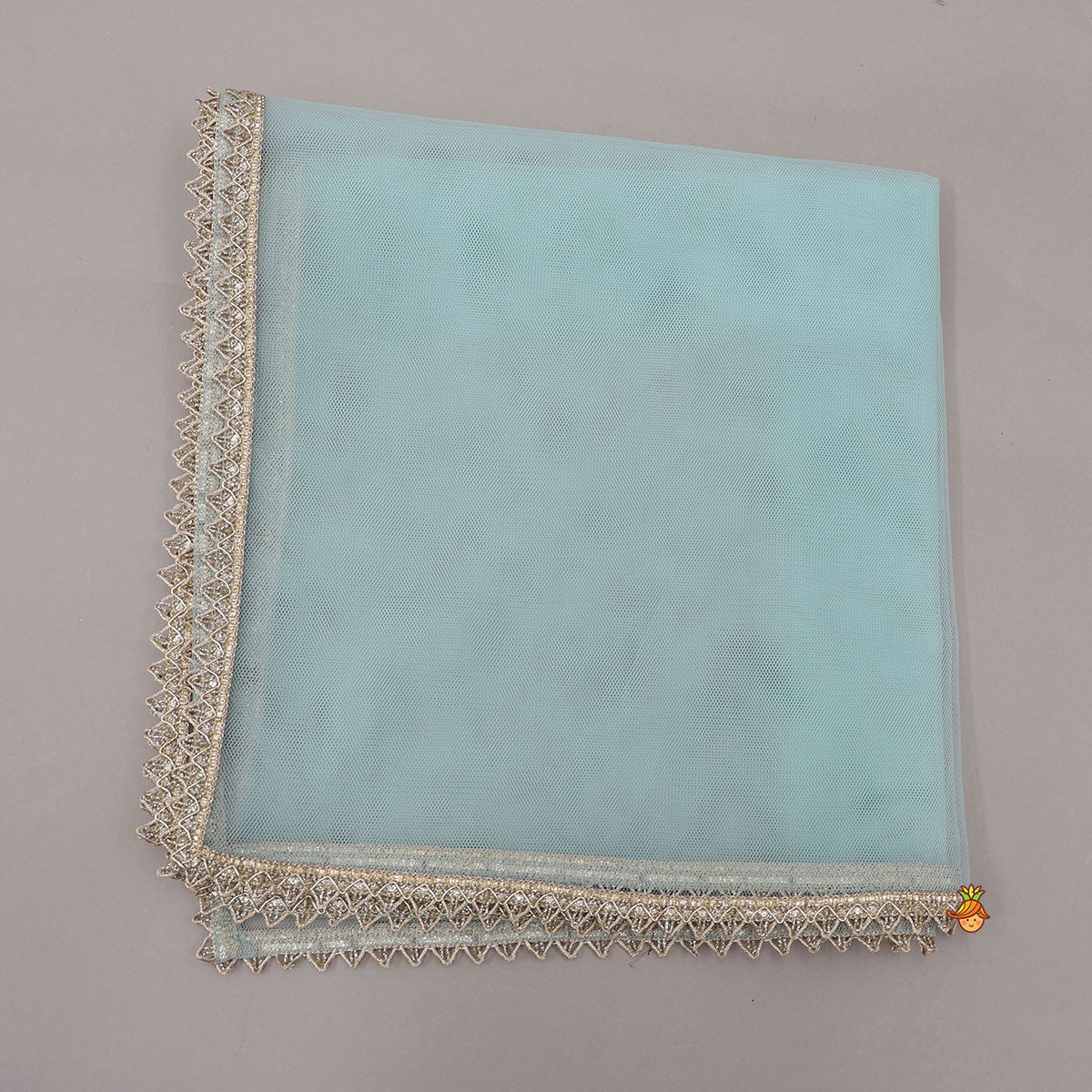 Pre Order: Embroidered Shimmer Crop Top And Lehenga With Net Dupatta