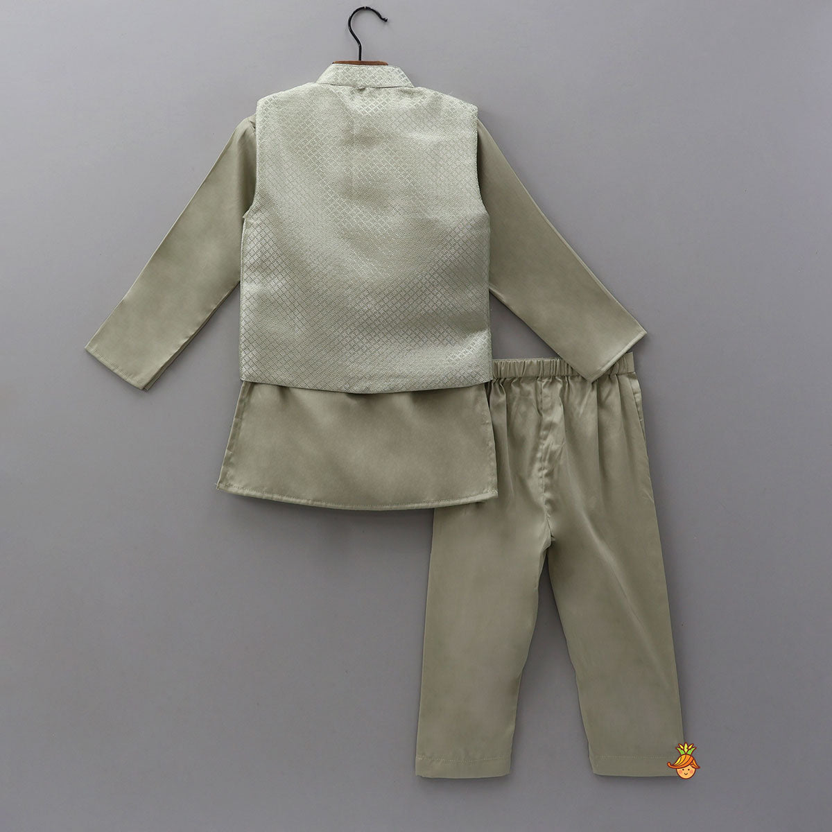 Pre Order: Ethnic Kurta With Front Open Brocade Jacket And Matching Pyjama