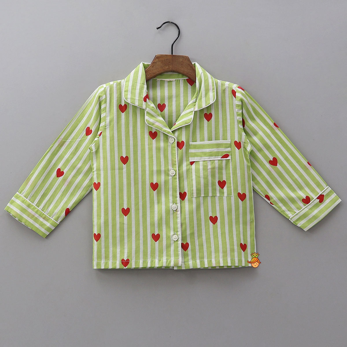 Stripes And Heart Printed Sleepwear Set