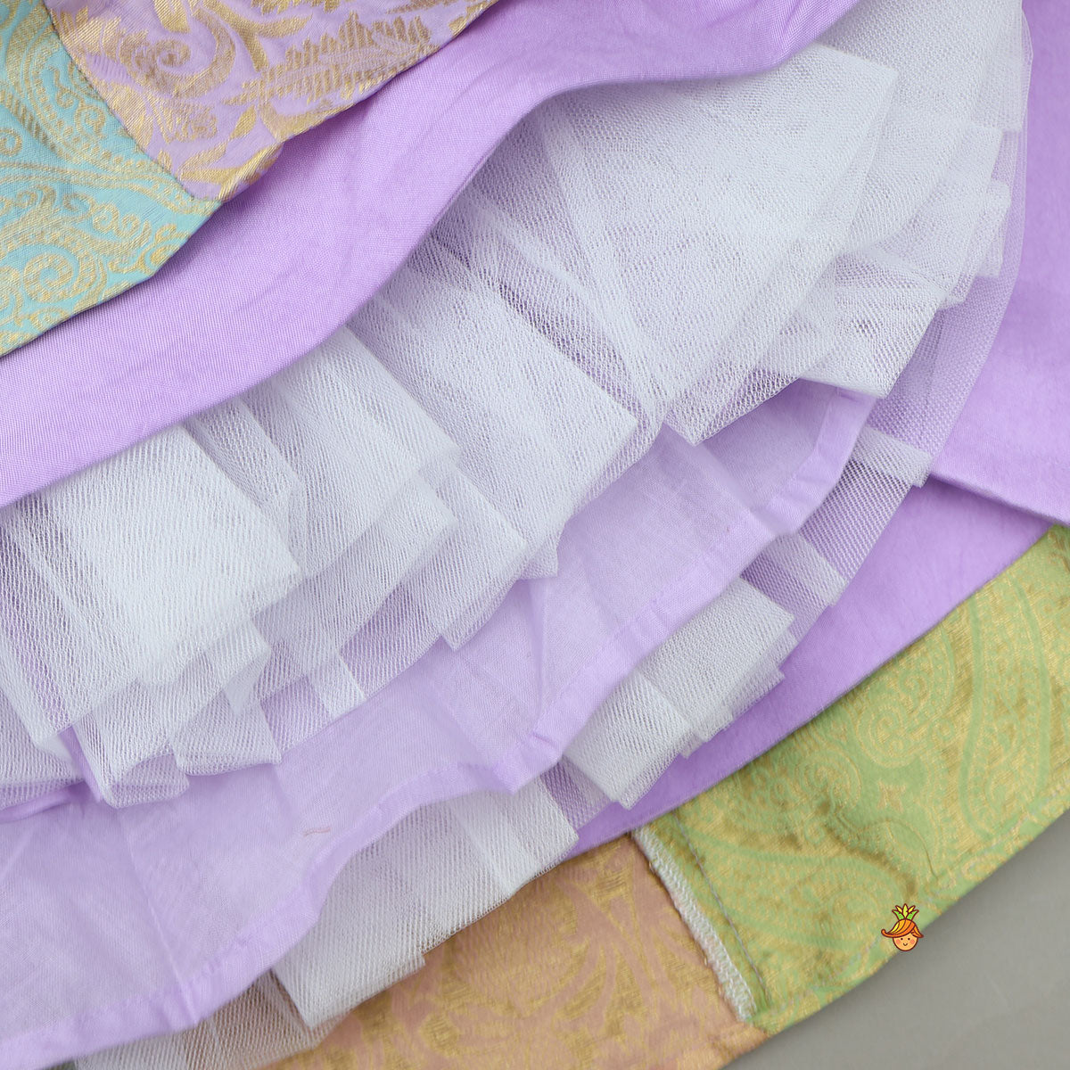 Pre Order: Intricate Embroidered Top And Brocade Lehenga With Matching Net Dupatta And Brocade Potli Bag