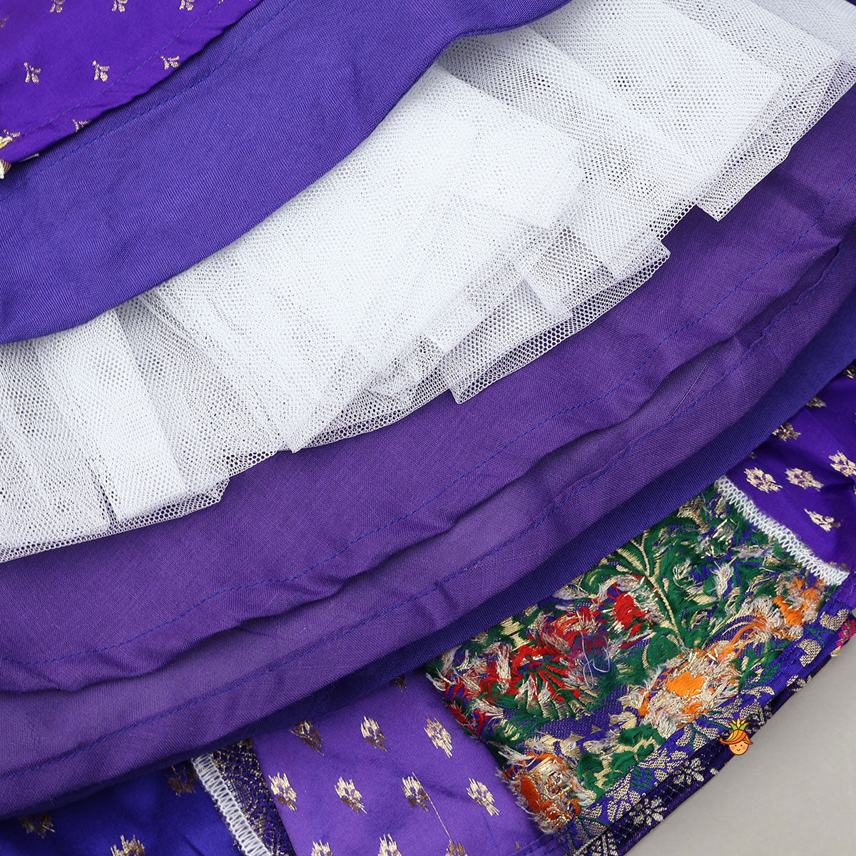 Pre Order: Gorgeous Embroidered Top And Brocade Lehenga With Matching Net Dupatta And Brocade Potli Bag