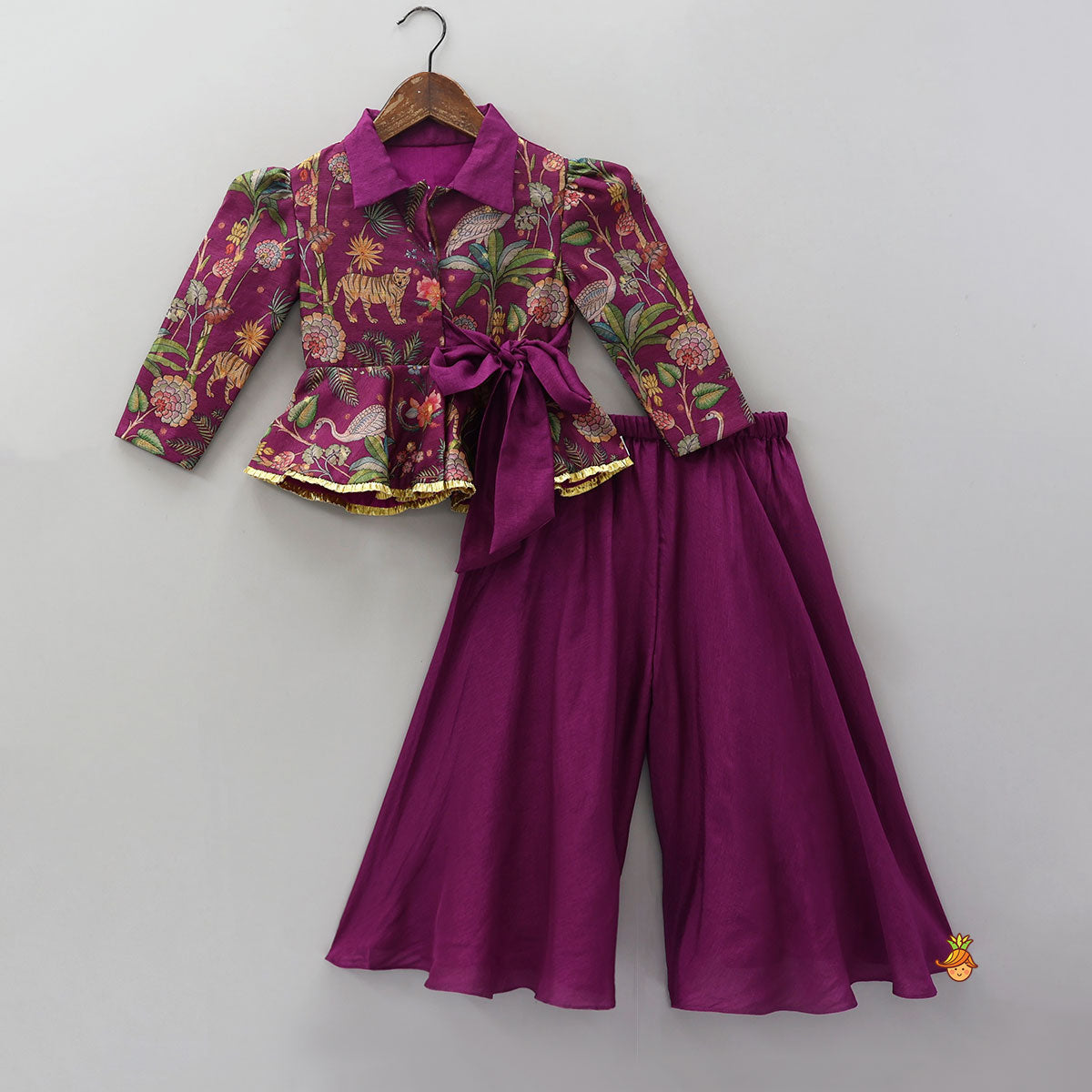 Pre Order: Jacket Style Peplum Top And Flared Palazzo