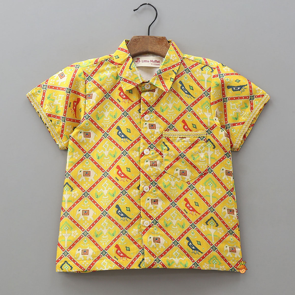 Exquisite Patola Print Shirt With Stitched Lungi And Shawl