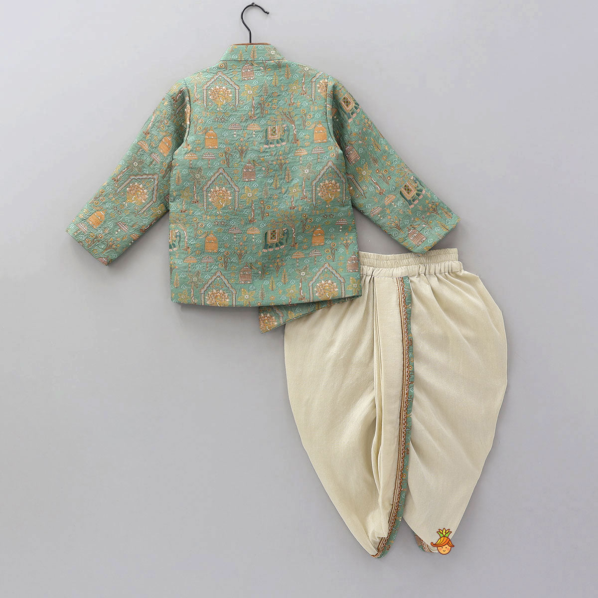 Pre Order: Asymmetric Brocade Sherwani And Dhoti