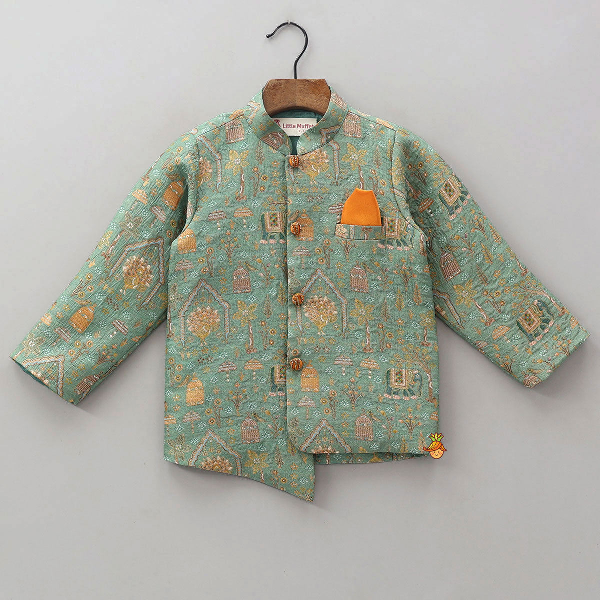 Pre Order: Asymmetric Brocade Sherwani And Dhoti