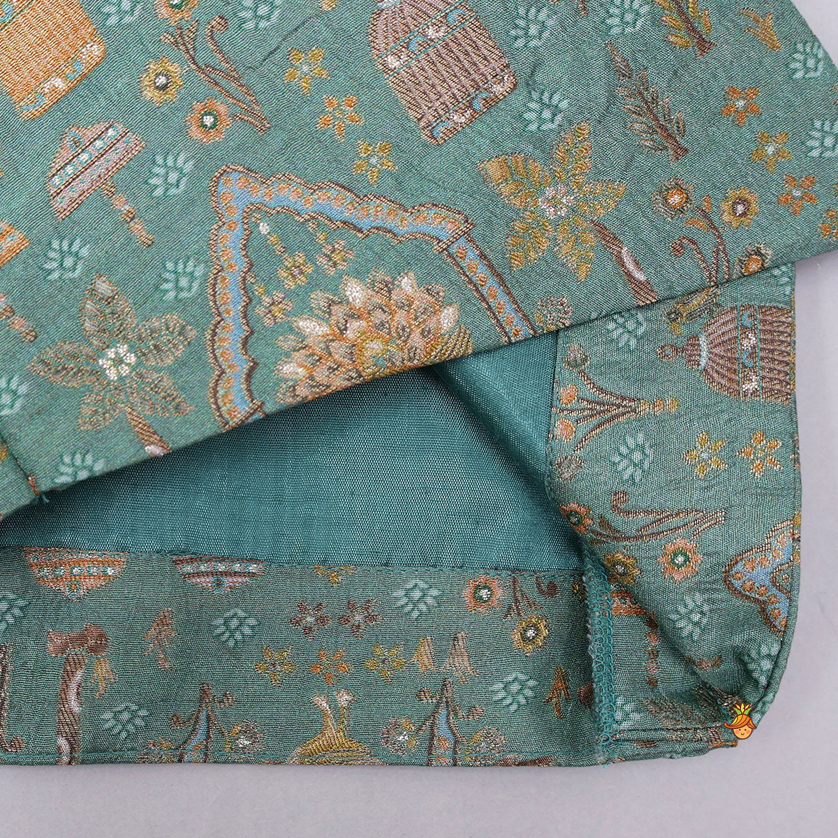 Pre Order: Asymmetric Brocade Sherwani And Dhoti