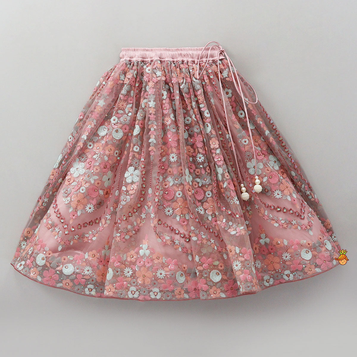 Pre Order: Sequined Crop Top And Lehenga With Net Dupatta