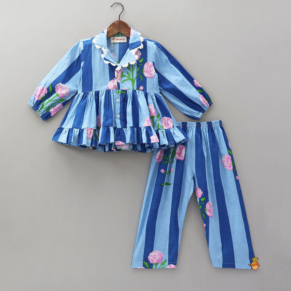 Pre Order: Striped Frilly Top And Pyjama