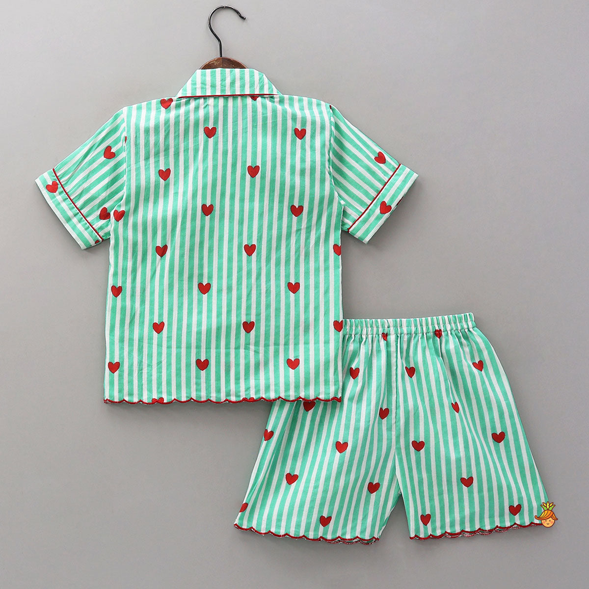 Pre Order: Heart-Printed Scalloped Top And Shorts