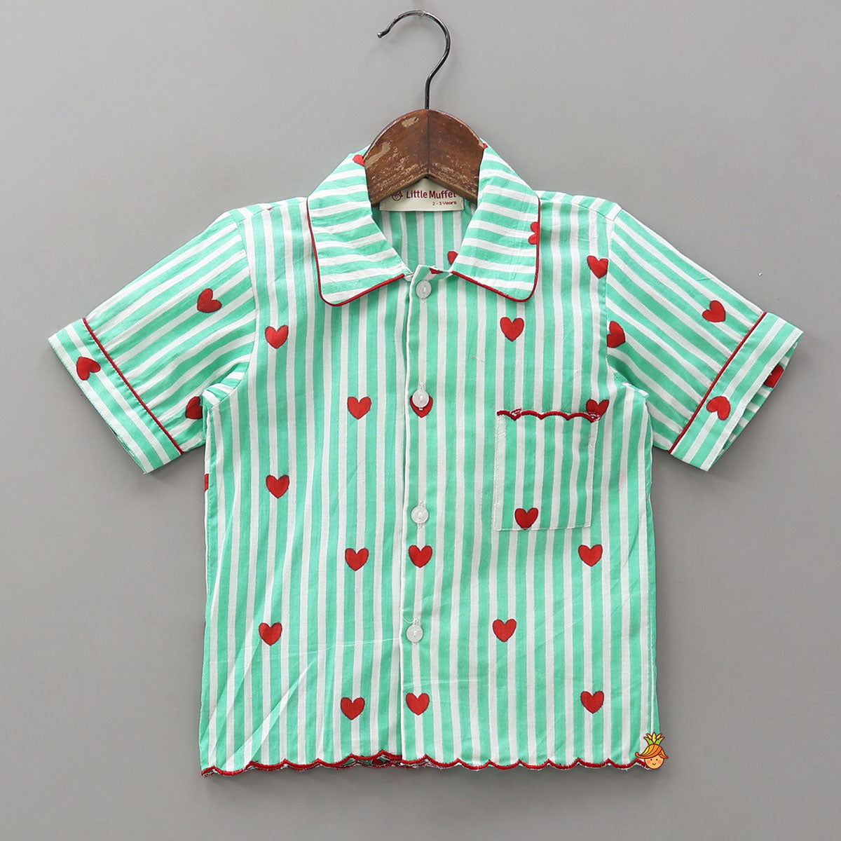 Pre Order: Heart-Printed Scalloped Top And Shorts