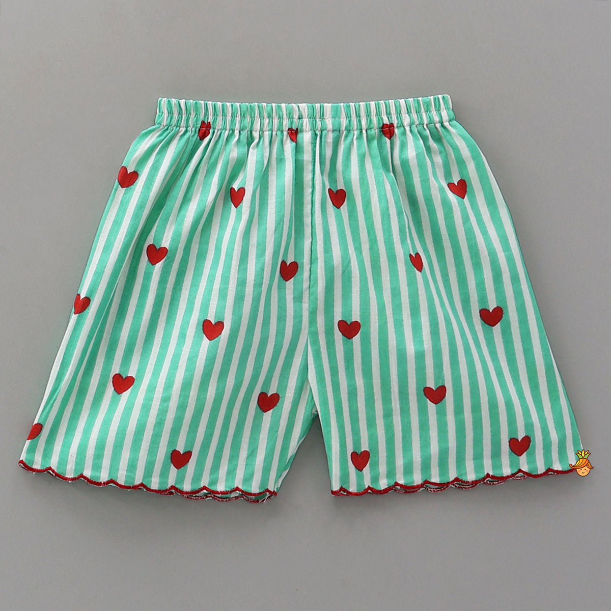 Pre Order: Heart-Printed Scalloped Top And Shorts