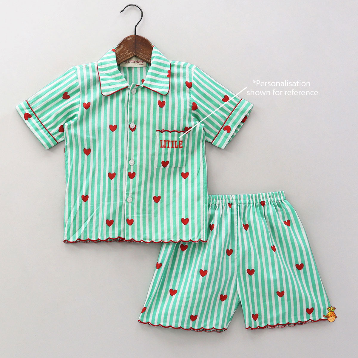 Pre Order: Heart-Printed Scalloped Top And Shorts