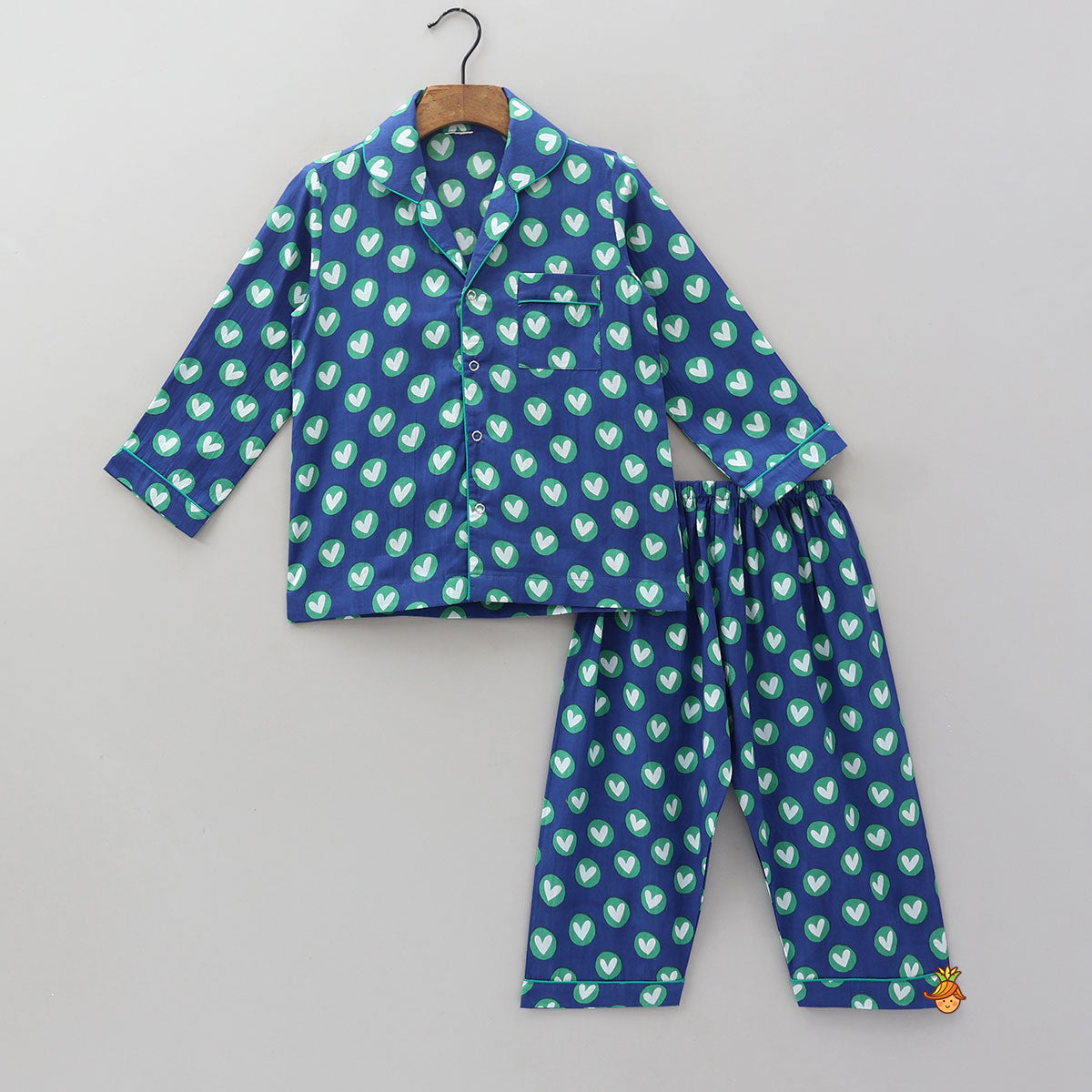 Pre Order: Notch Collar Heart-Printed Sleepwear