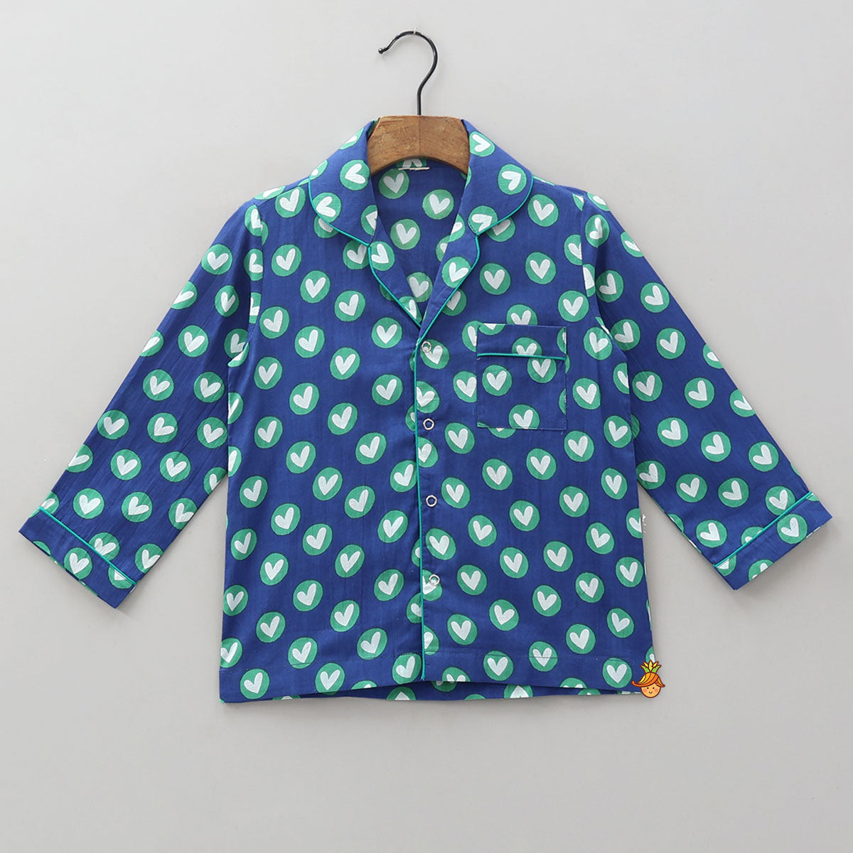 Pre Order: Notch Collar Heart-Printed Sleepwear