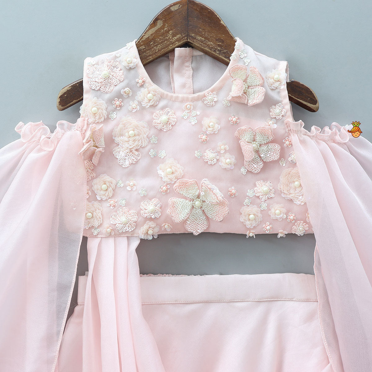 Pre Order: Cape Sleeves Crop Top With Attached Lehenga