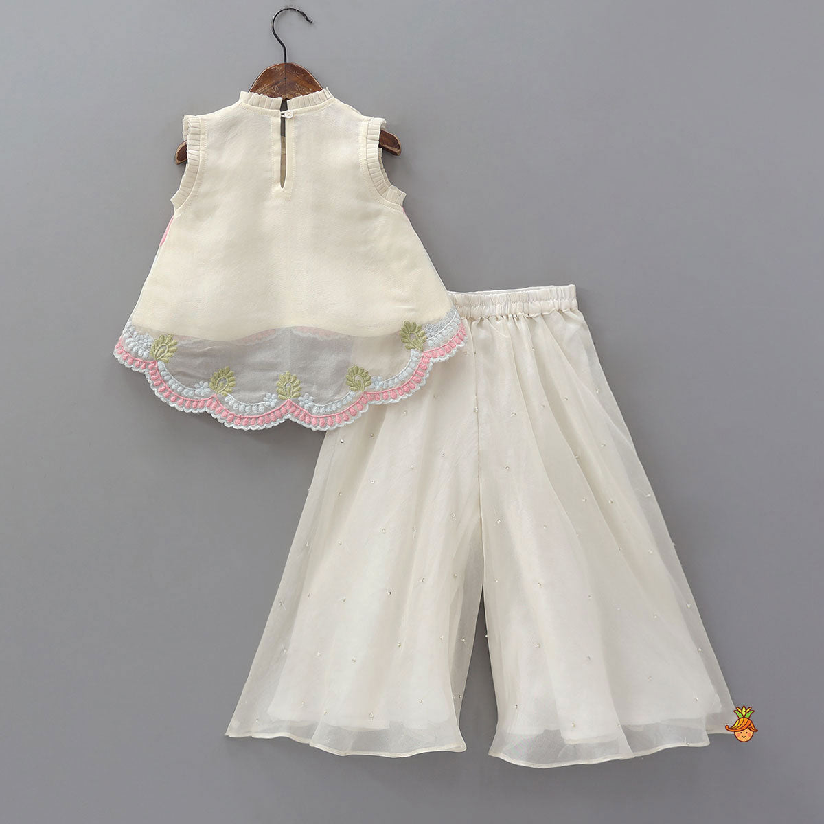 Pre Order: Stylish High-Low Embroidered Top And Palazzo