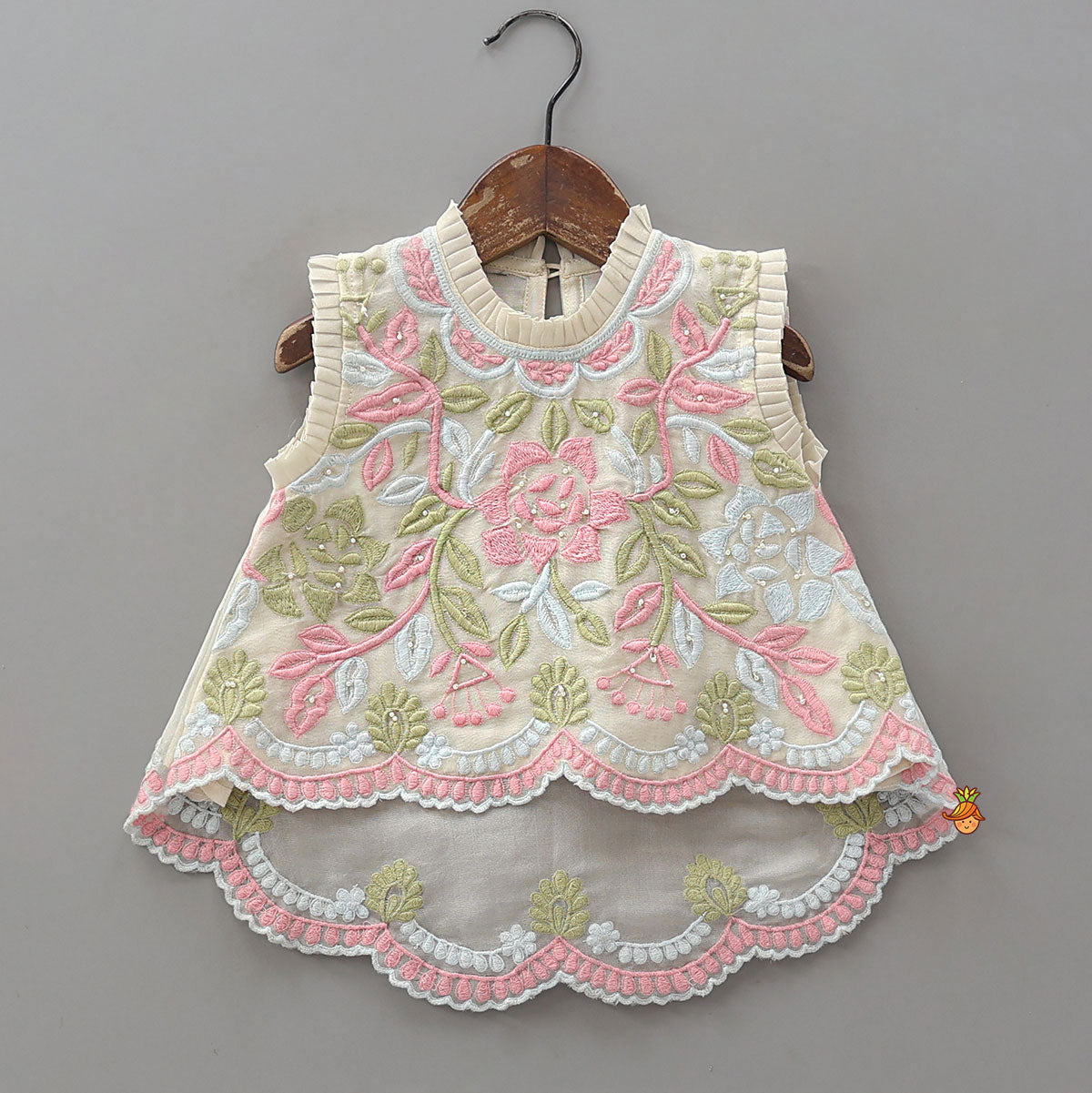 Pre Order: Stylish High-Low Embroidered Top And Palazzo