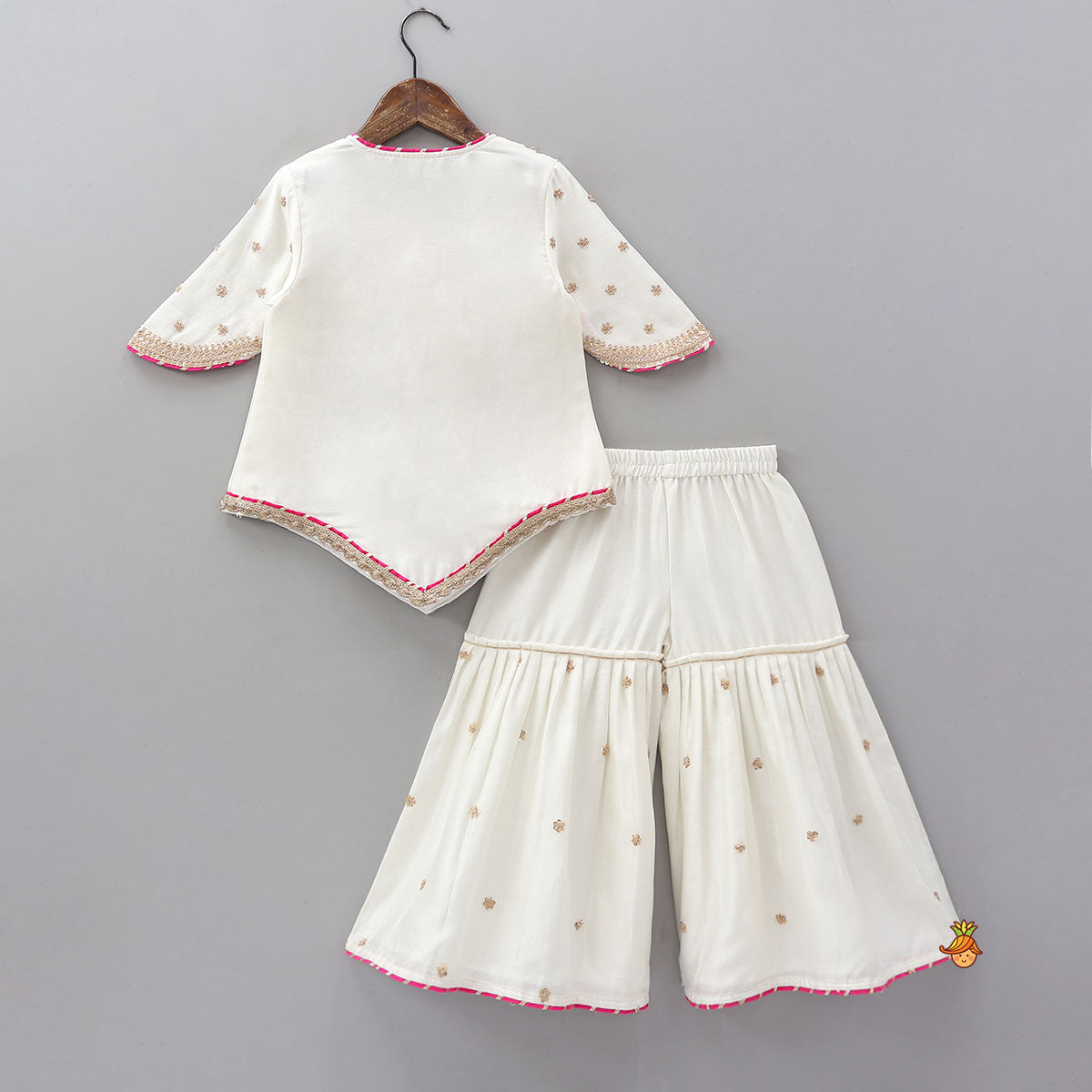 Pre Order: Stylish Sleeves Embroidered Kurti And Sharara With Contrasting Dupatta