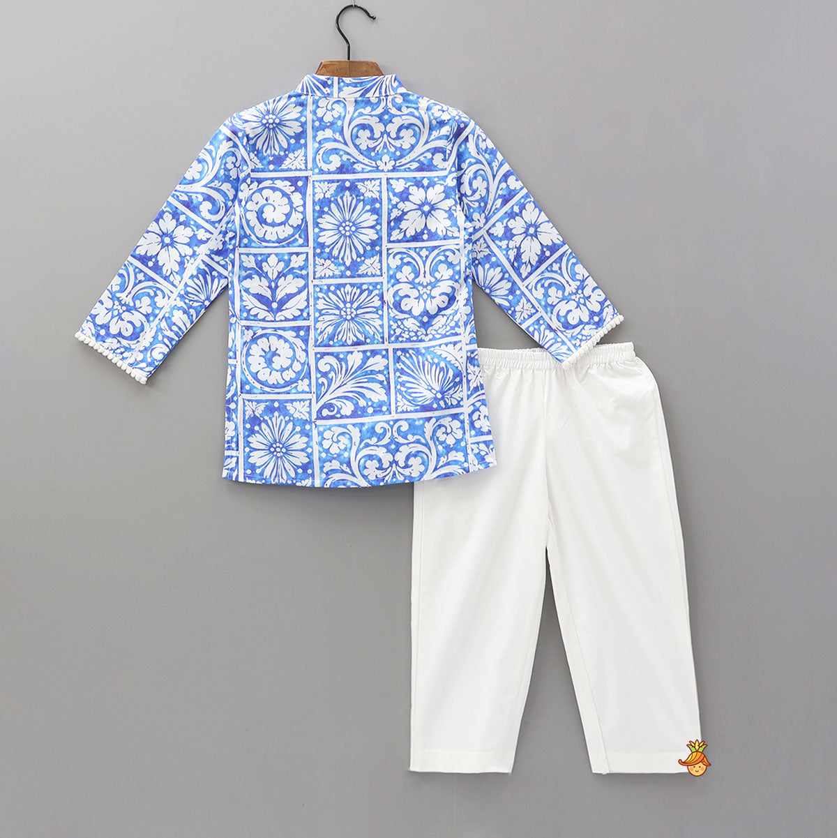 Pom-Pom Lace Work Printed Kurta And Pyjama