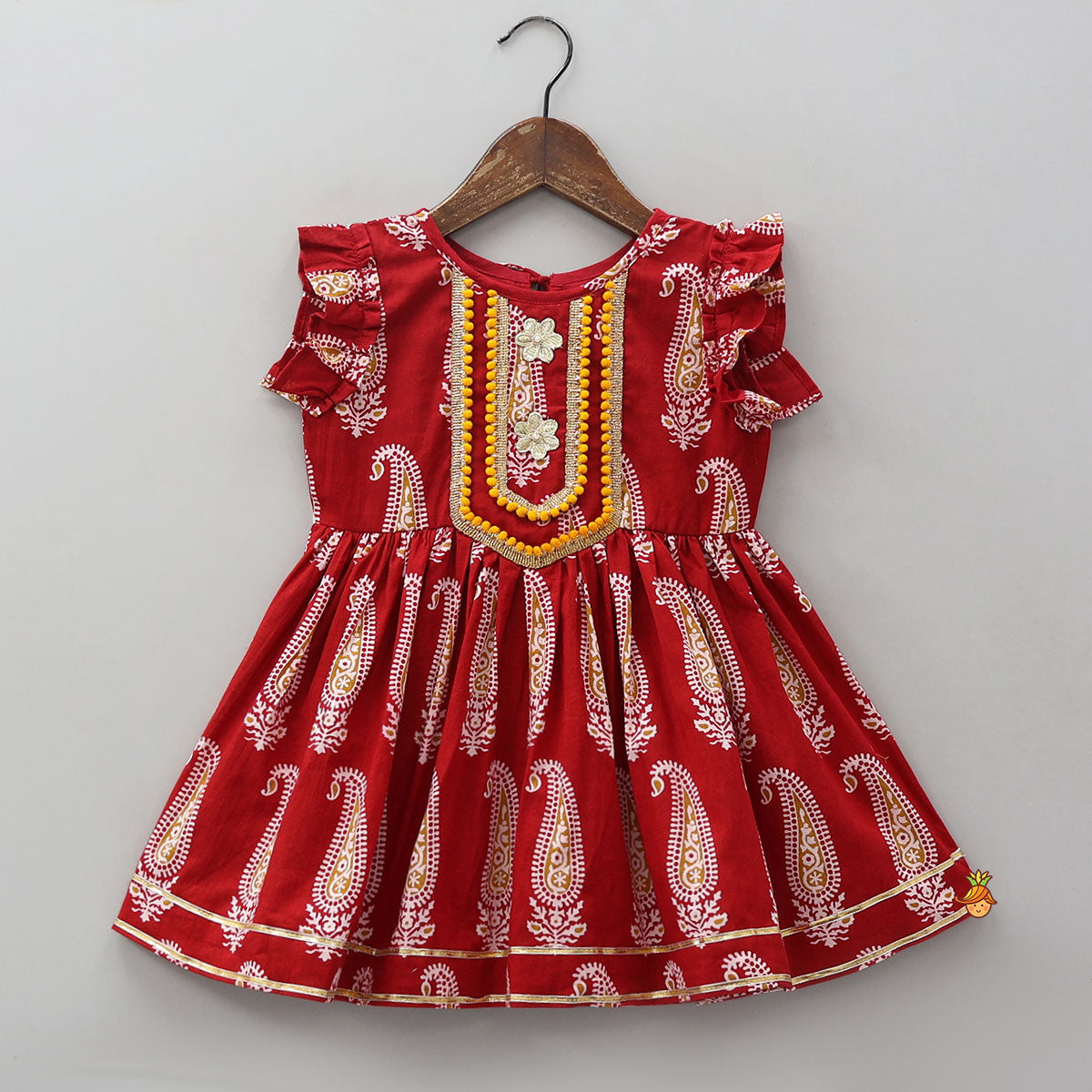 Frilled Sleeves Printed Kurti And Dhoti With Matching Dupatta