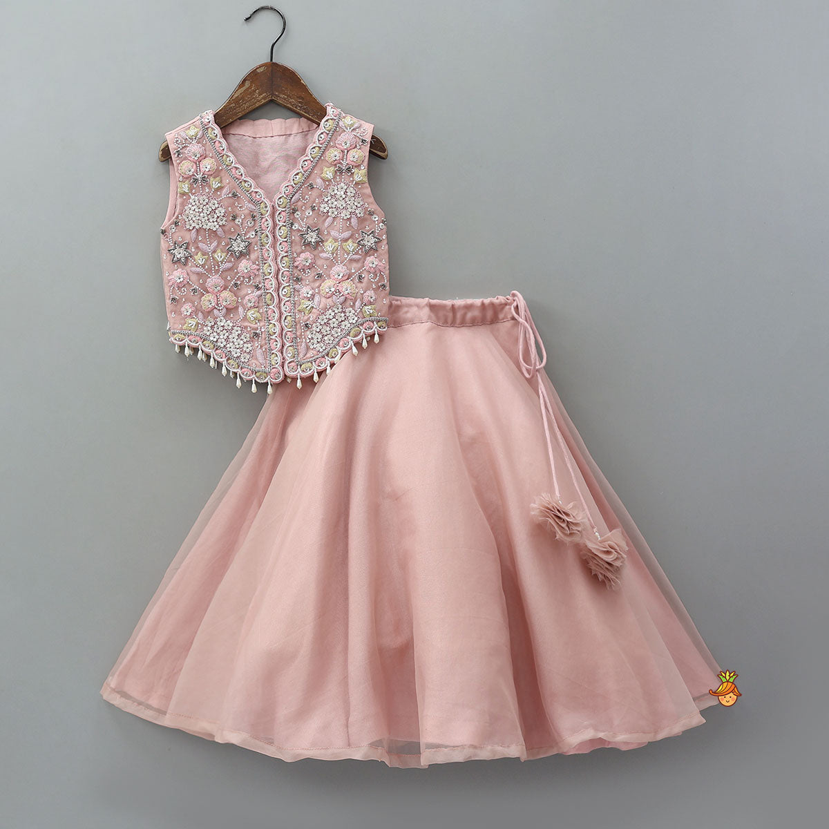 Pre Order: Heavy Embroidered Top And Lehenga With Organza Dupatta