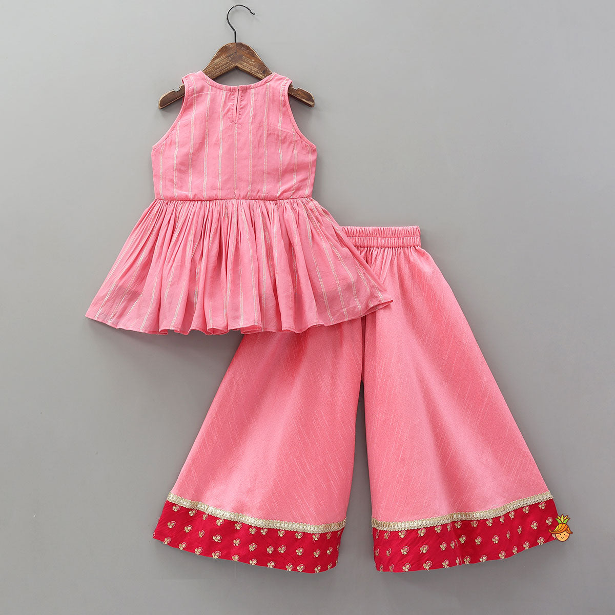 Contrasting Yoke Embroidered Kurti And Flared Palazzo