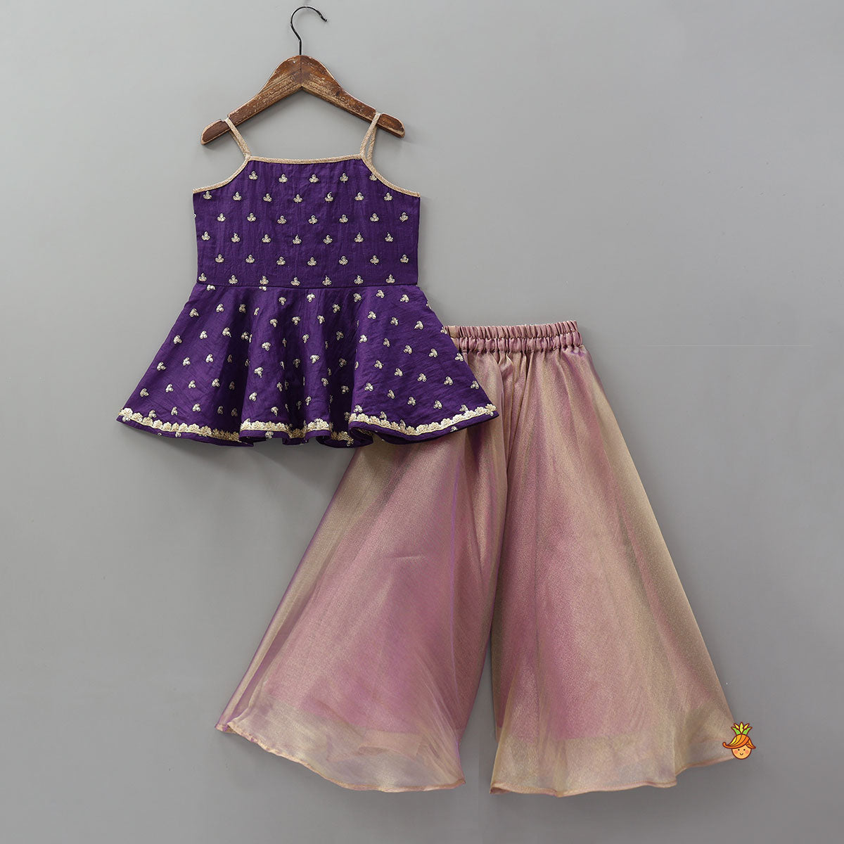 Strappy Ethnic Peplum Kurti With Flared Palazzo