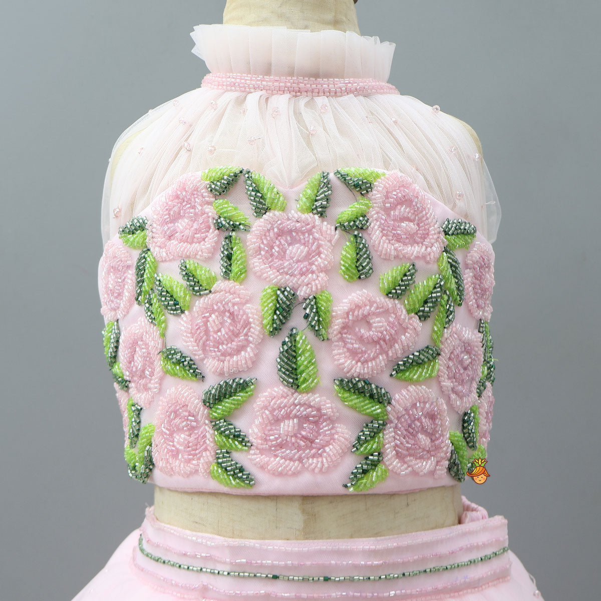 Halter Neck Embroidered Crop Top And Layered Net Lehenga