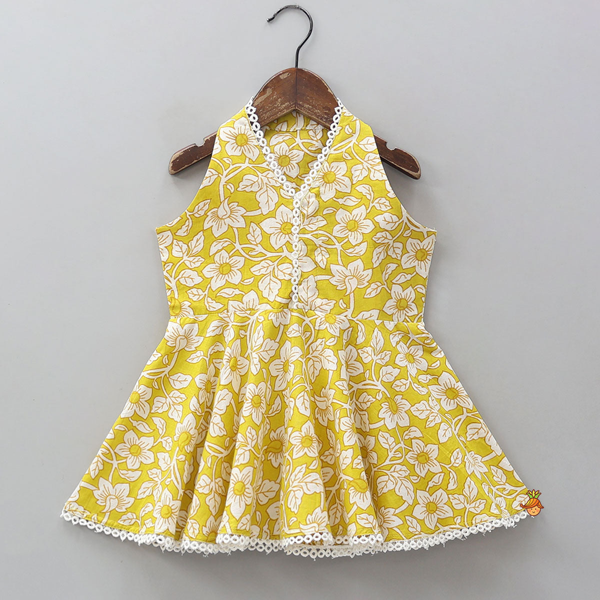 Pre Order: Sleeveless Printed Cotton Kurti And Flared Palazzo With Net Dupatta