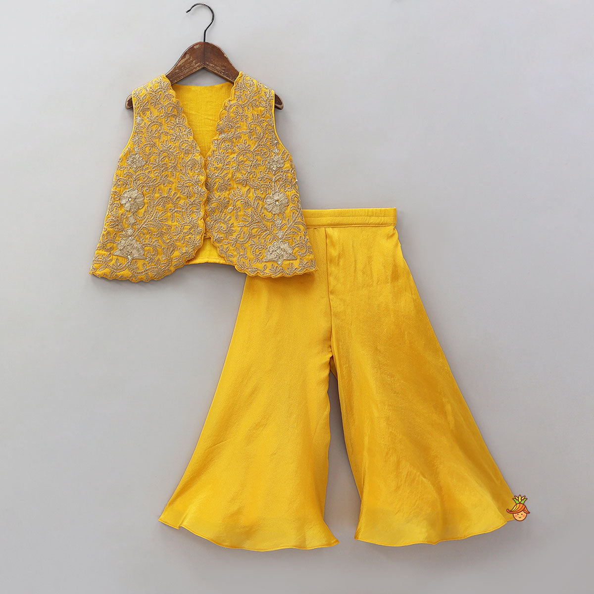 Pre Order: Front-Open Scalloped Design Shimmery Top And Palazzo
