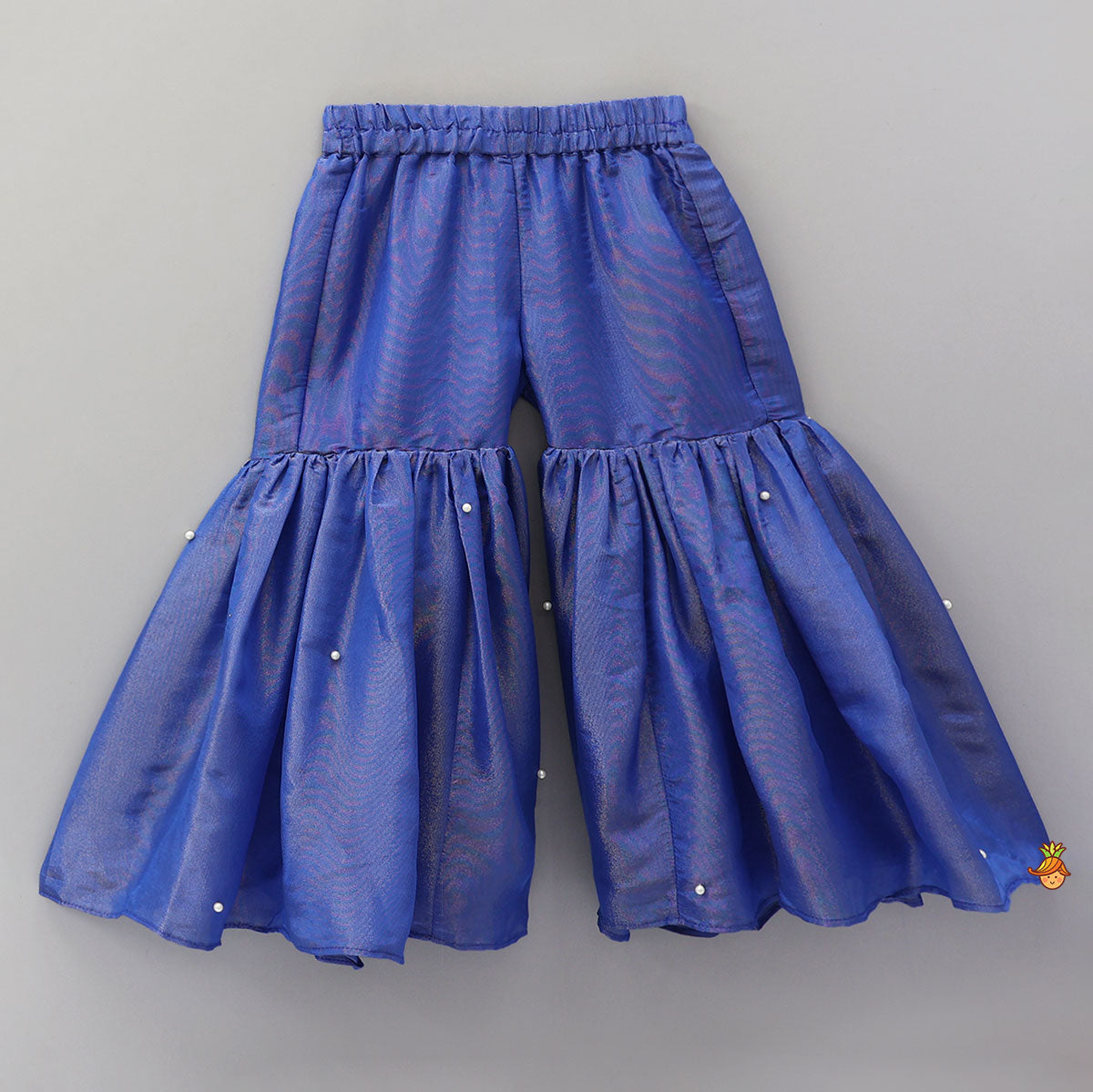 Adorable Shimmery Kurti With Embroidered Jacket And Flared Sharara