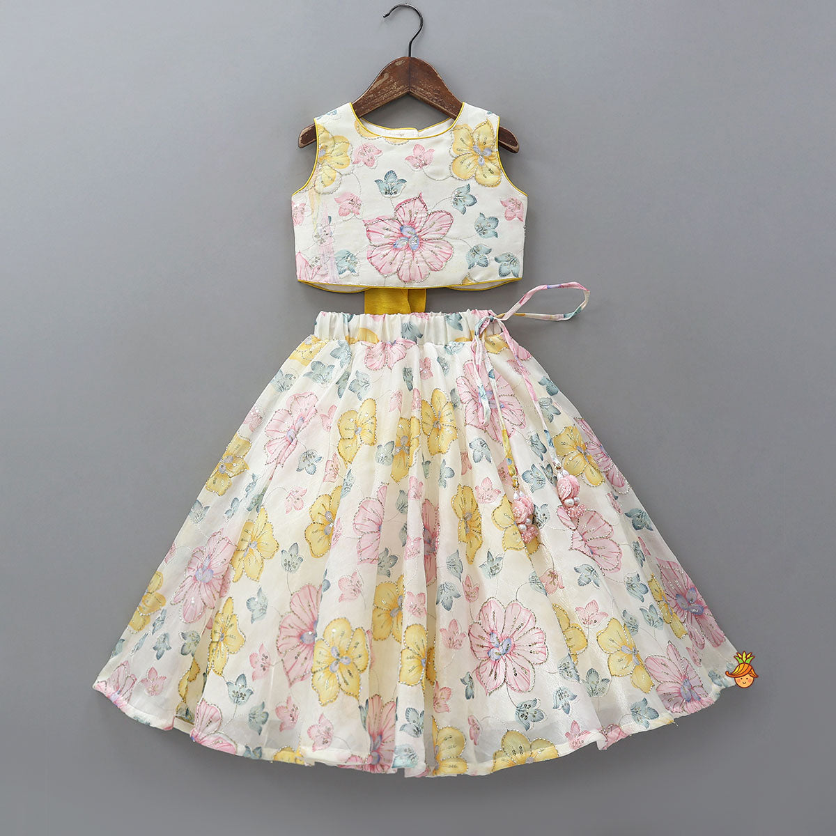 Pre Order: Back Tie-Up Crop Top And Lehenga