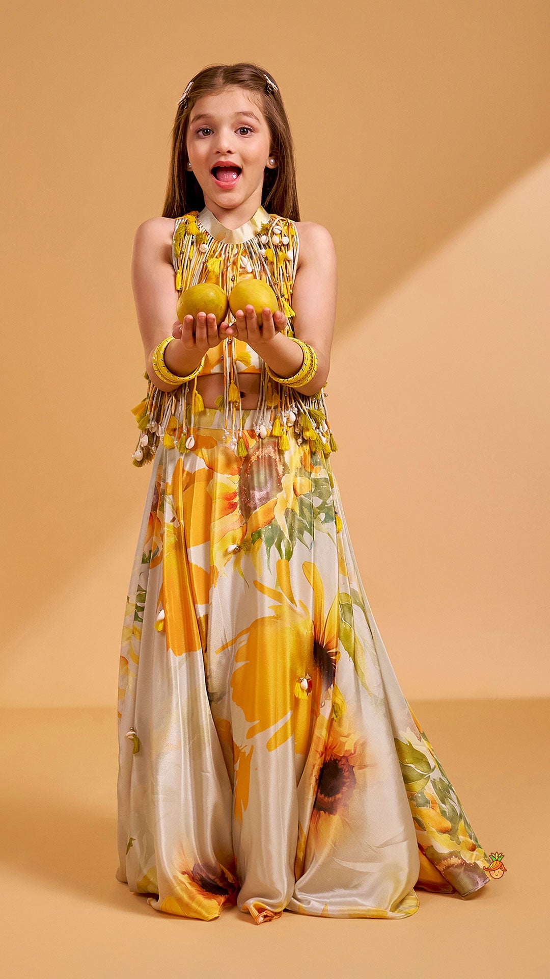 Multiple Hanging Tassel Detail Crop Top And Lehenga