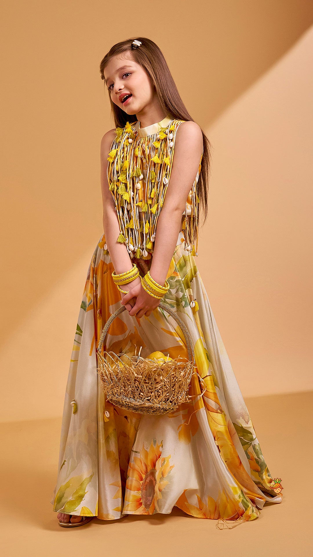 Multiple Hanging Tassel Detail Crop Top And Lehenga