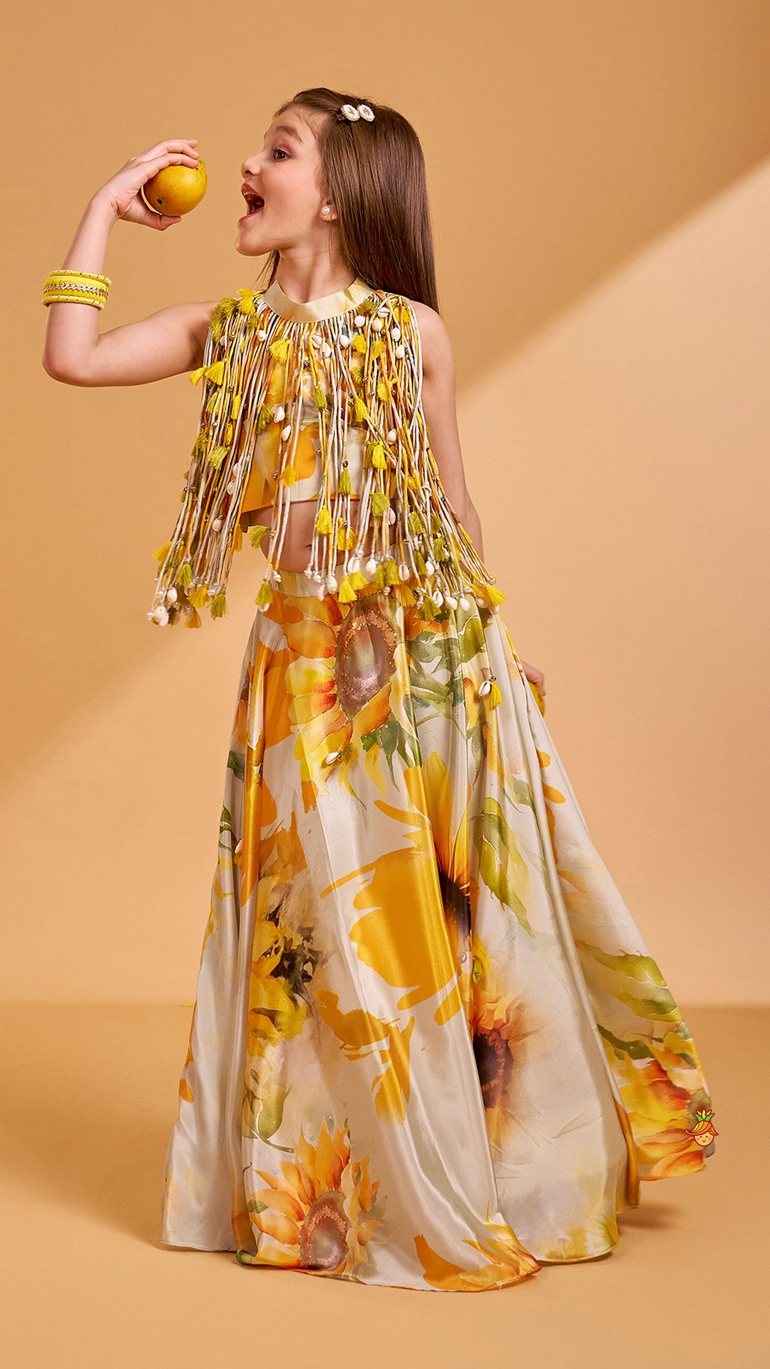 Multiple Hanging Tassel Detail Crop Top And Lehenga