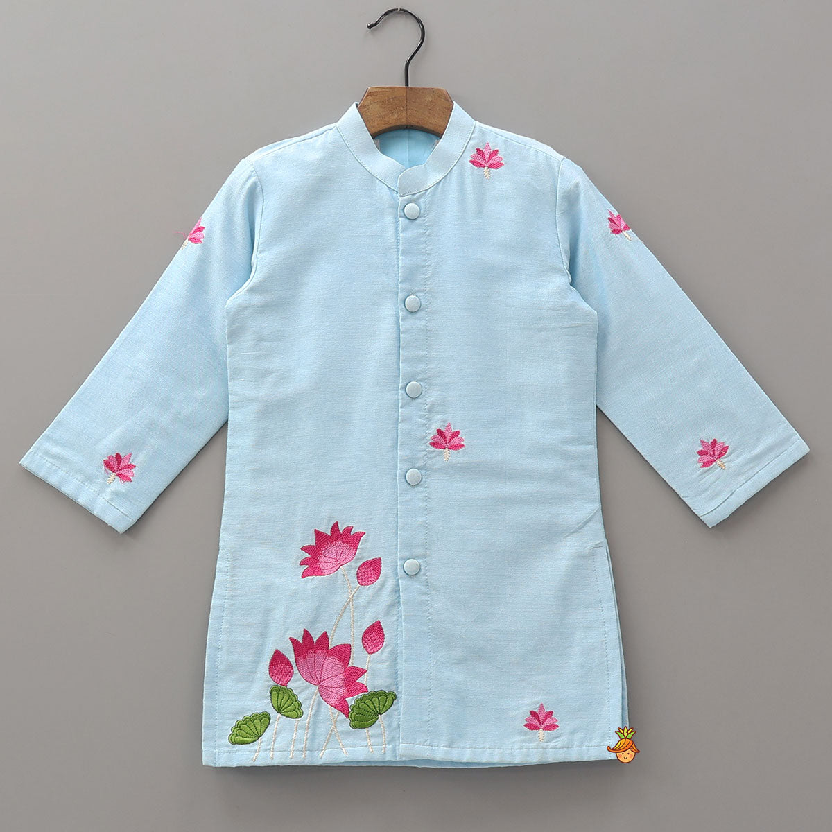 Pre Order: Floral Embroidered Cotton Kurta And Pyjama