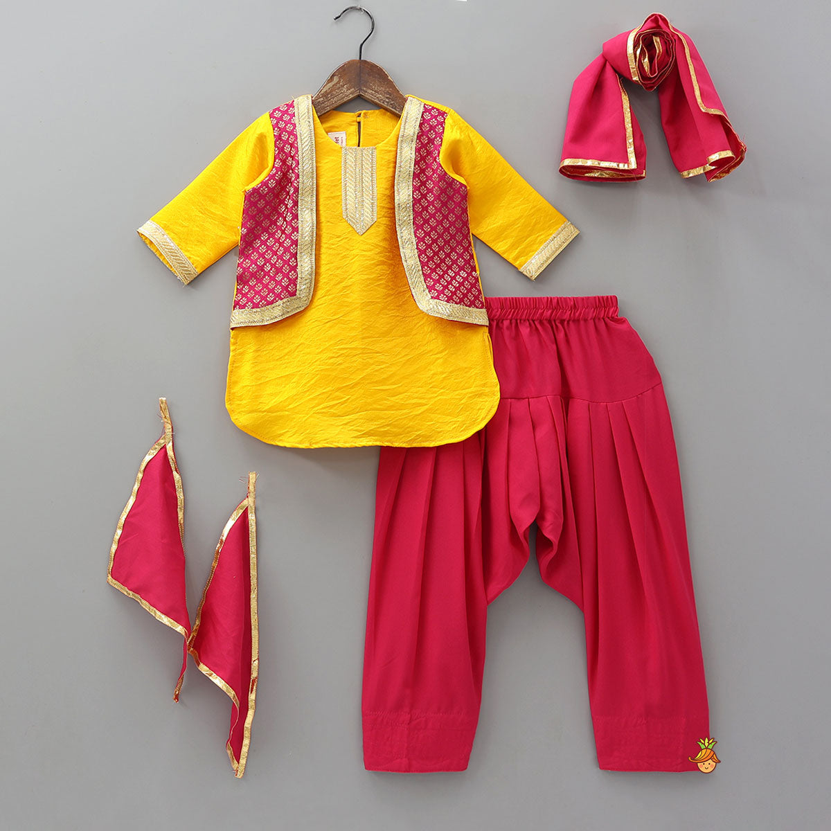 Shimmery Festive Kurti With Salwar And Dupatta With Hand Accessory