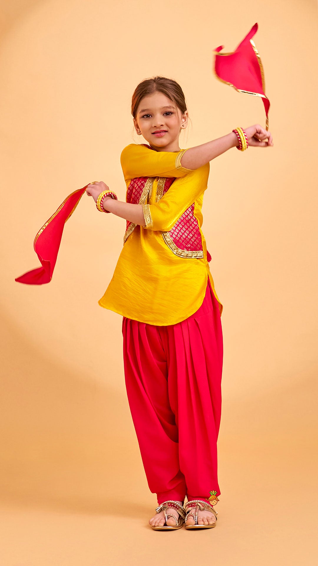 Shimmery Festive Kurti With Salwar And Dupatta With Hand Accessory